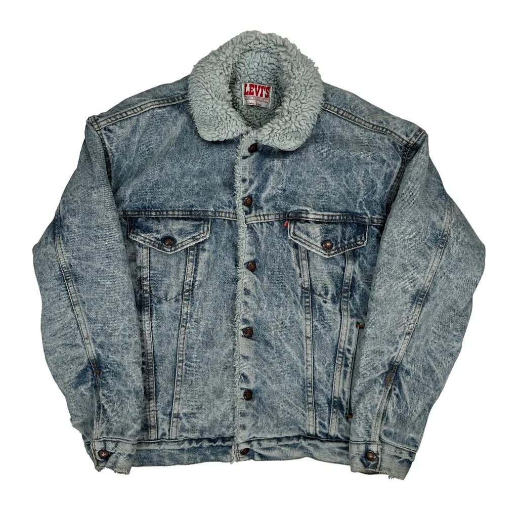 Sherpa Levis Denim Jacket - Small Light Wash Cotton Refurbished - Thrifted (note: this is a term often used to describe second- refurbished available on Cerqular