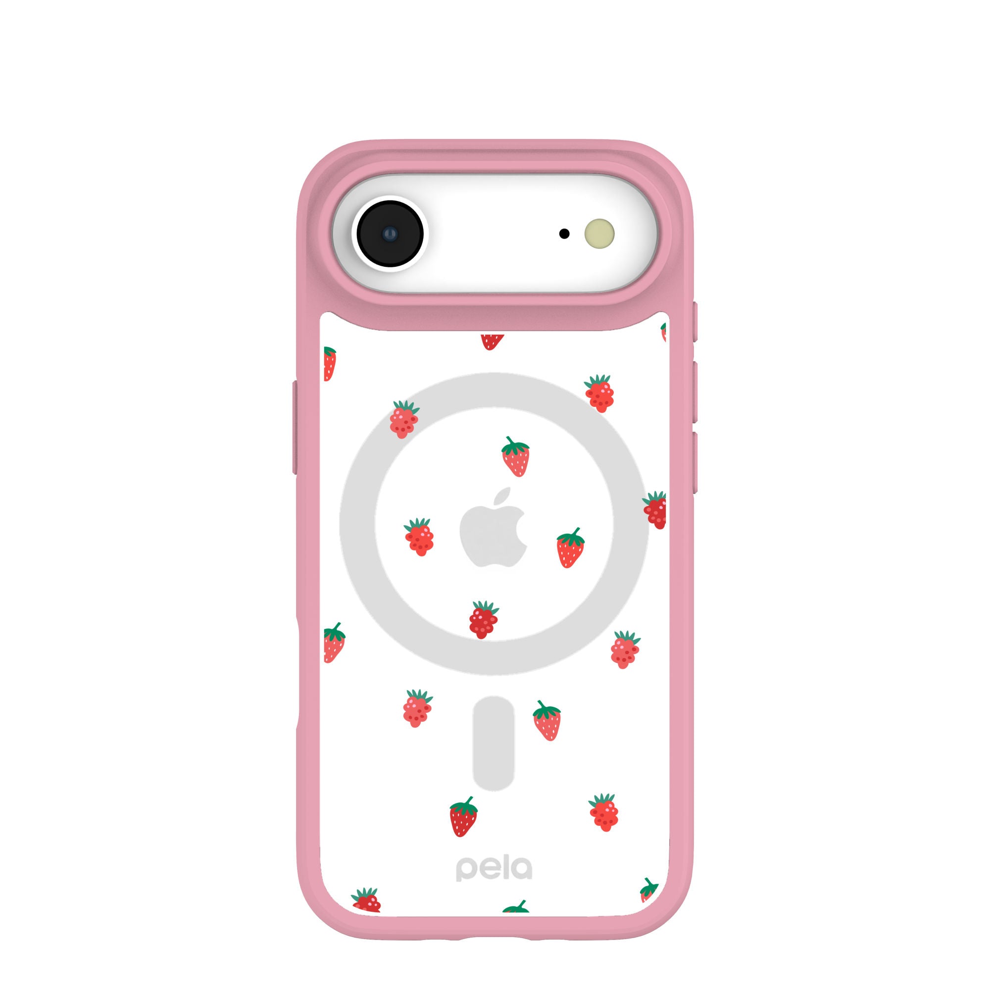 Clear Summer Berries iPhone Air Case With Petal Pink Ridge (MagSafe included) Refurbished - Pela Case refurbished available on Cerqular