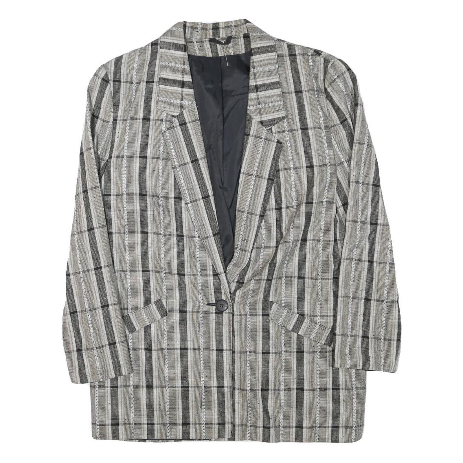 MISS SMITH Womens Grey Check Blazer Jacket L Polyester Blend Button Closure Refurbished - N/A refurbished available on Cerqular