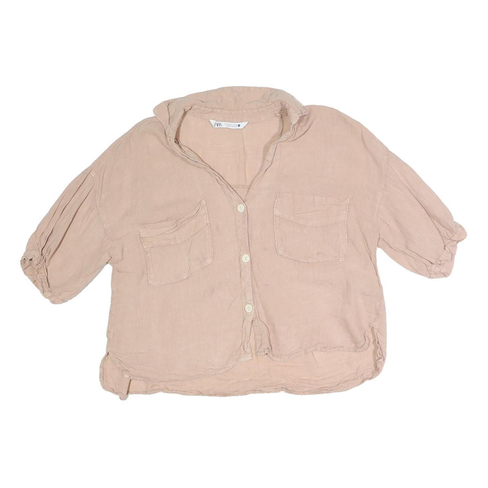 ZARA Womens Beige Basic Shirt 3/4 Sleeve Collared M Cotton Blend Casual Refurbished - N/A refurbished available on Cerqular