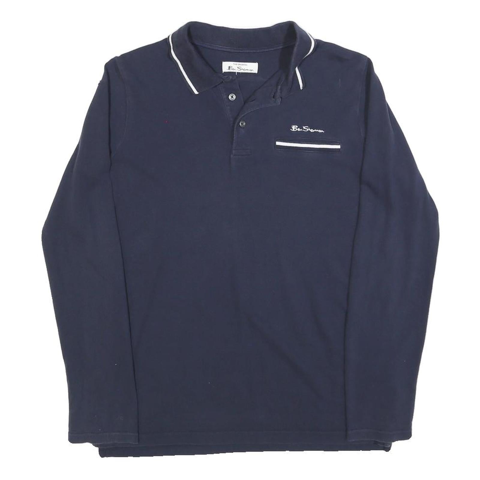 BEN SHERMAN Mens Navy Blue Long Sleeve Plain Polo Shirt S Cotton Blend Refurbished - N/A refurbished available on Cerqular
