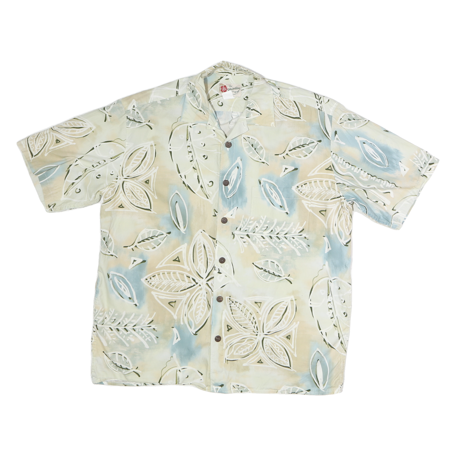 HAWAIIAN ORIGINAL Mens Beige & Blue Hawaiian Shirt L Tropical Cotton Summer Refurbished - N/A refurbished available on Cerqular