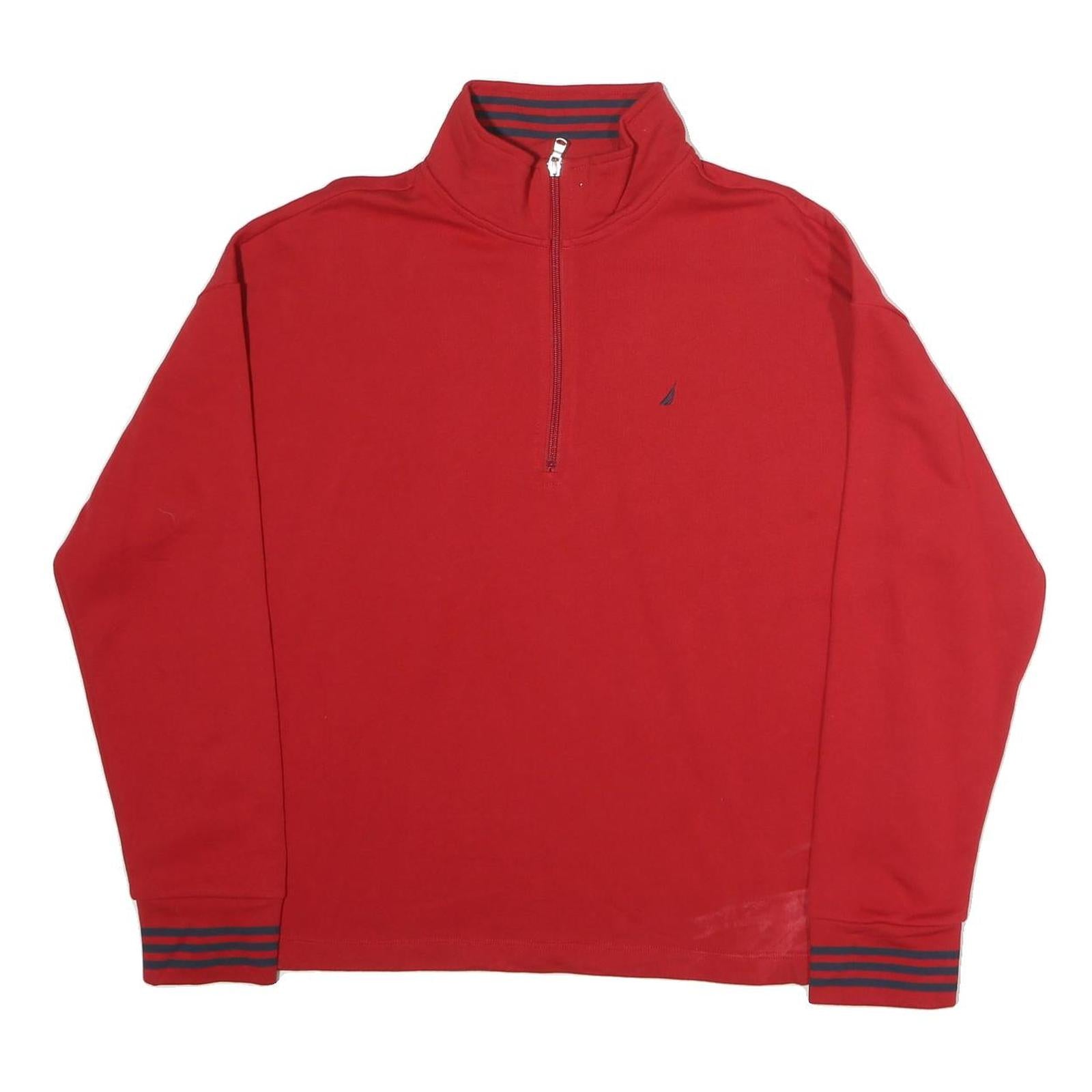 NAUTICA Mens Red 1/4 Zip Sweatshirt XL Striped Cuff Sporty Casual Pullover Refurbished - N/A refurbished available on Cerqular
