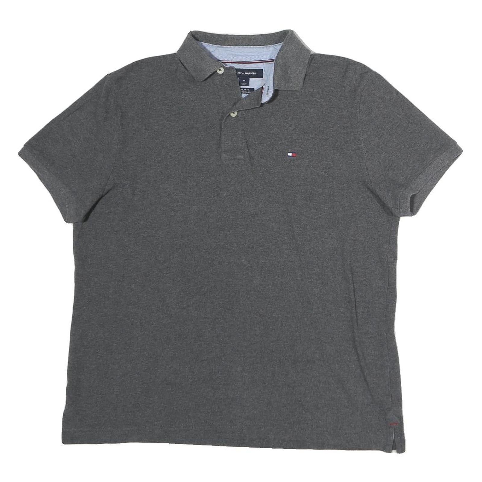 TOMMY HILFIGER Mens Grey Short Sleeve Plain Polo Shirt M Cotton Classic Refurbished - N/A refurbished available on Cerqular