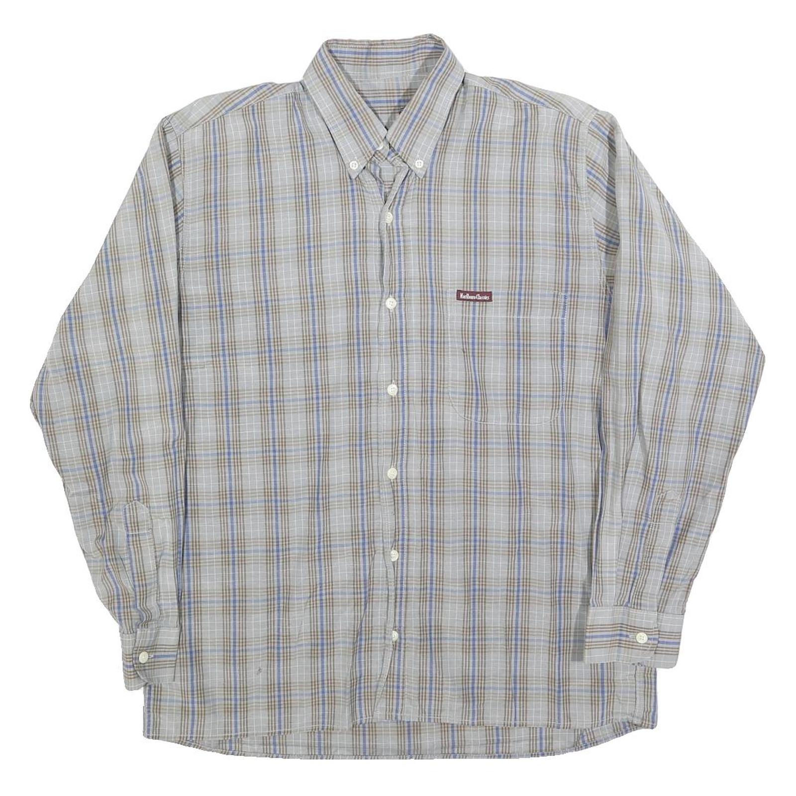 MARLBORO Mens Blue & Brown Check Shirt M Button-Down Collar Long Sleeve Casual Refurbished - N/A refurbished available on Cerqular