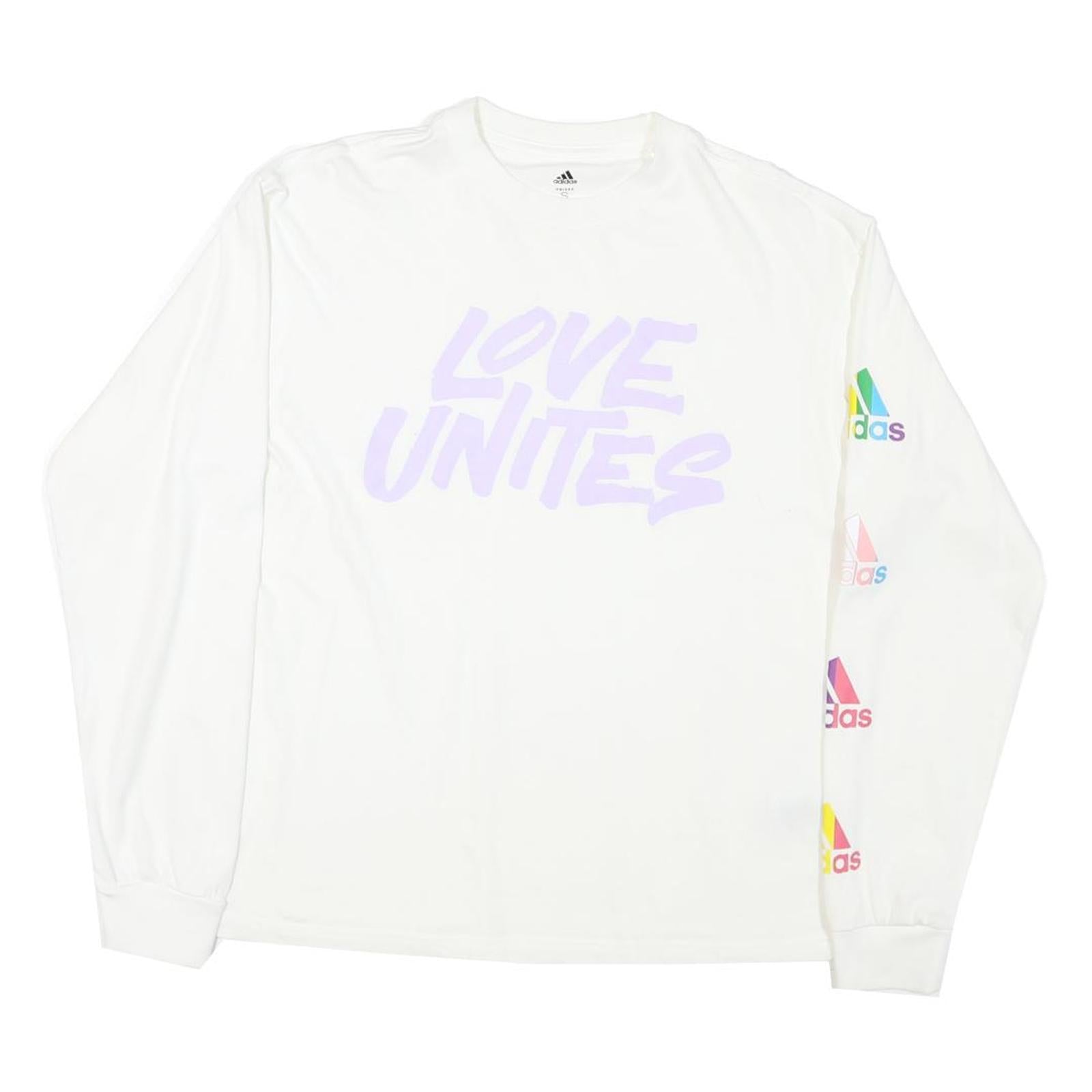 ADIDAS Womens White Love Unites Graphic T-Shirt S Long Sleeve Crew Neck Refurbished - N/A refurbished available on Cerqular
