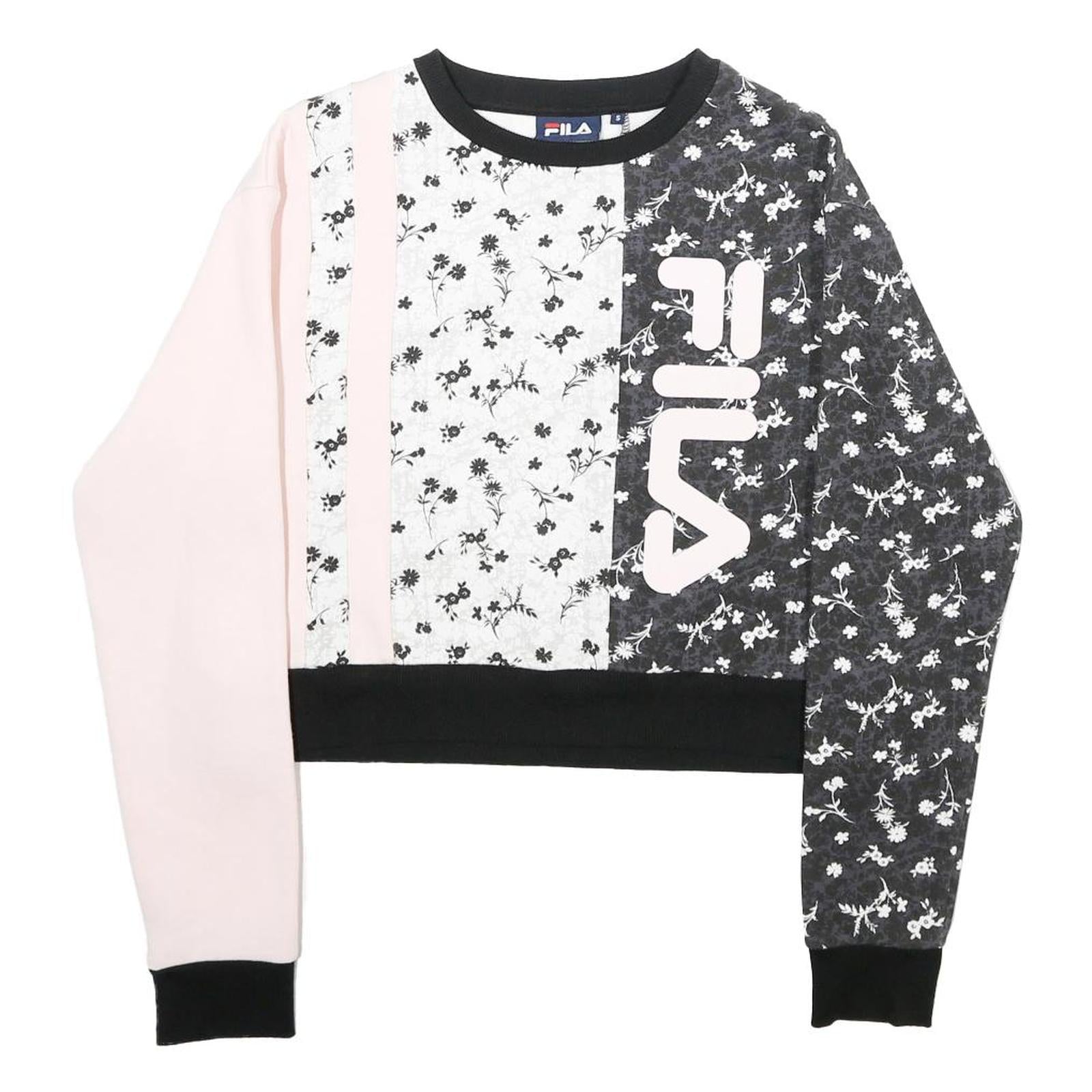 FILA Womens Pink & Black Floral Logo Crew Neck S Sweatshirt Pullover Crop Top Refurbished - N/A refurbished available on Cerqular