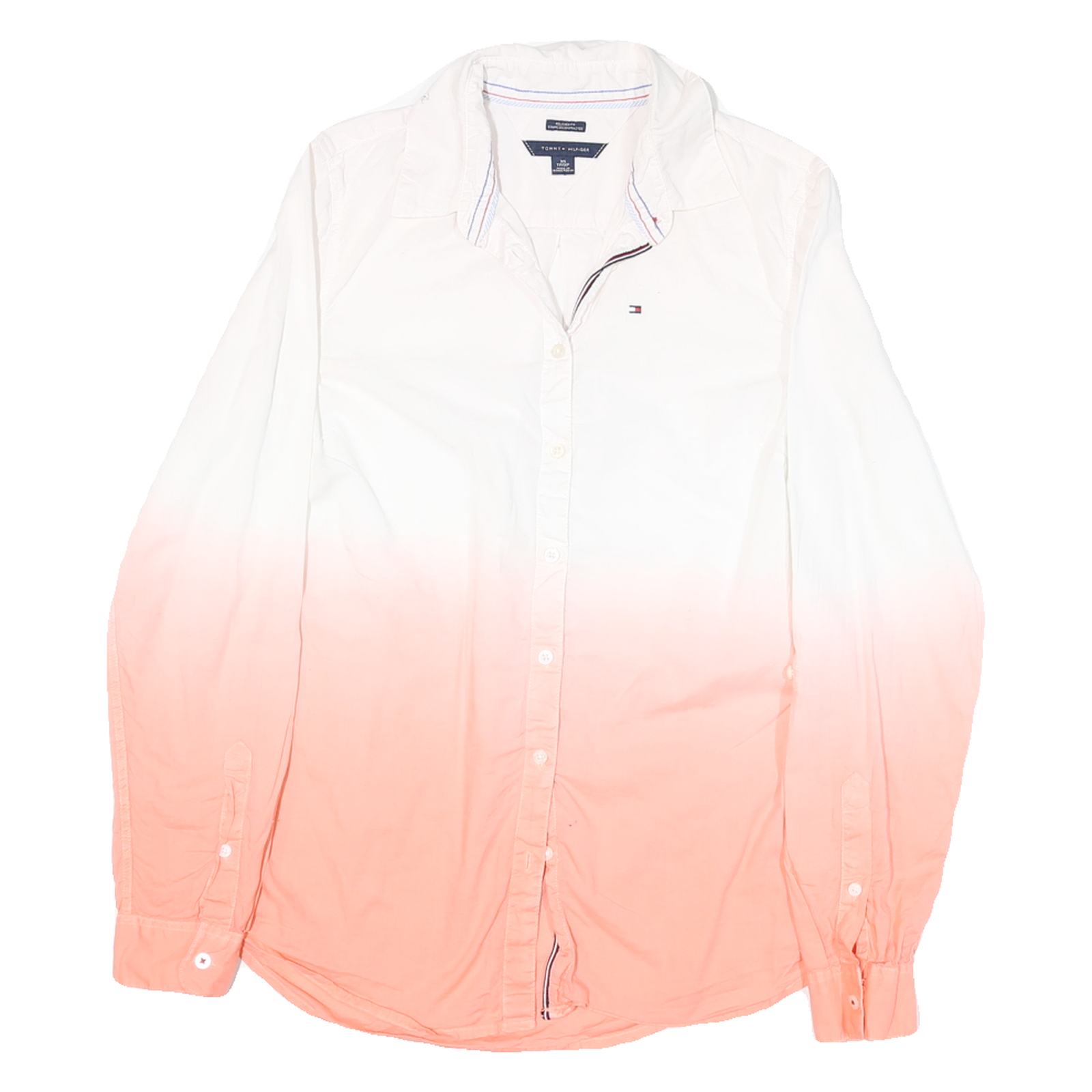 TOMMY HILFIGER Womens White & Pink Shirt XS Button Cotton Blend Casual Refurbished - N/A refurbished available on Cerqular
