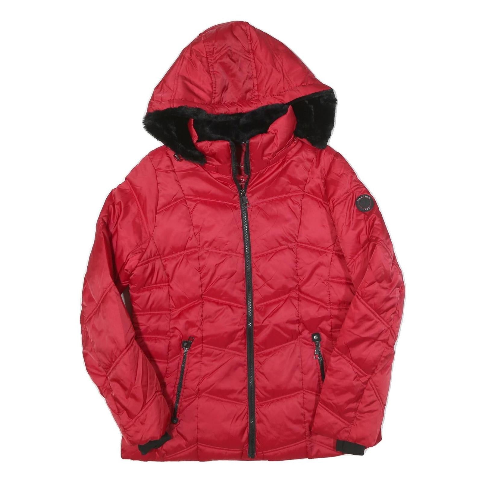 NAUTICA Womens Red Hooded Quilted Jacket L Polyester Blend Warm Zip Closure Refurbished - N/A refurbished available on Cerqular