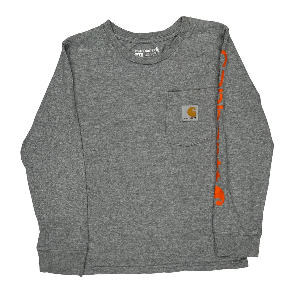 Age 8-10 Carhartt Long Sleeve T-Shirt - Medium Grey Cotton Refurbished - Thrifted (note: this is a term often used to describe second- refurbished available on Cerqular