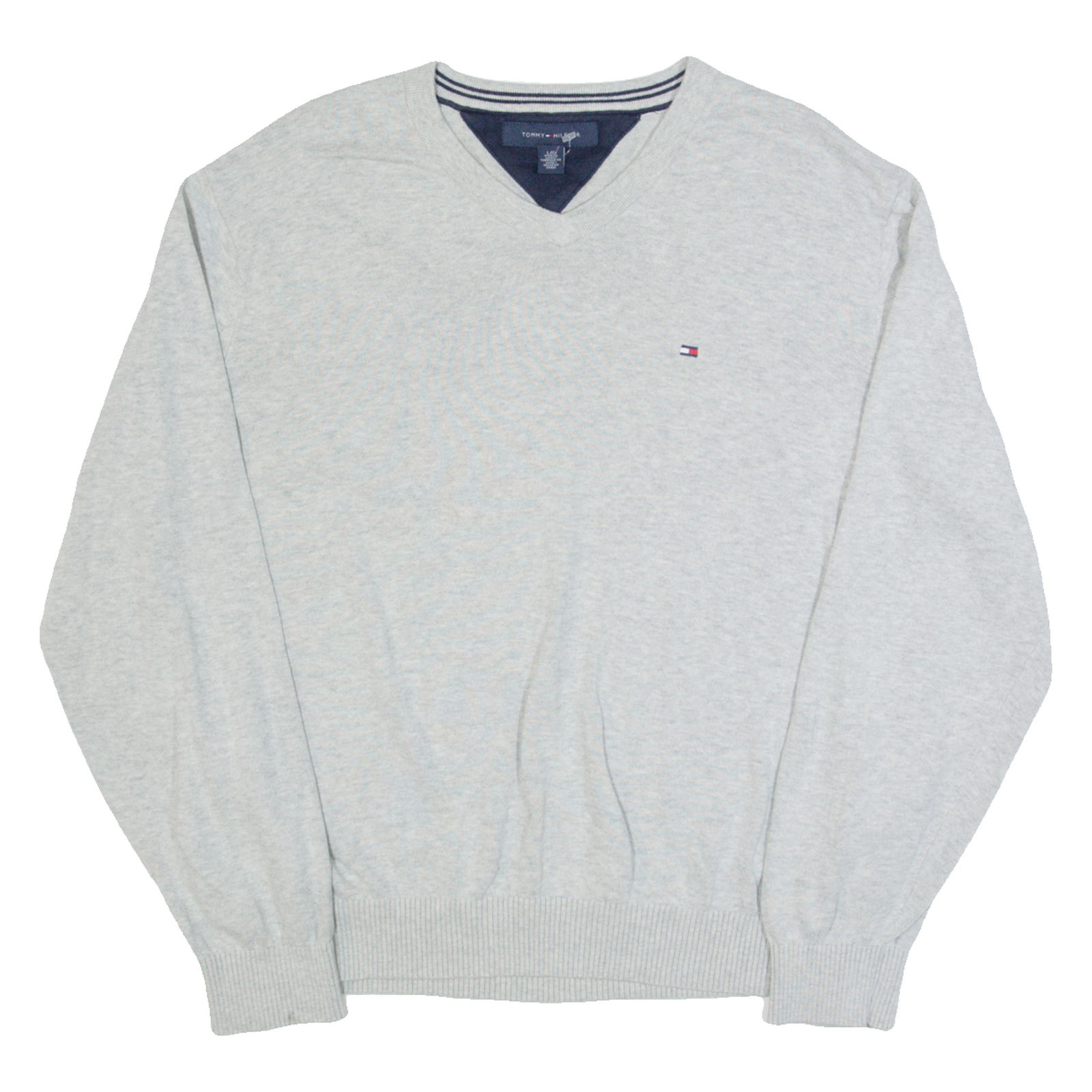 TOMMY HILFIGER Mens Jumper Grey V-Neck Tight Knit L Refurbished - N/A refurbished available on Cerqular