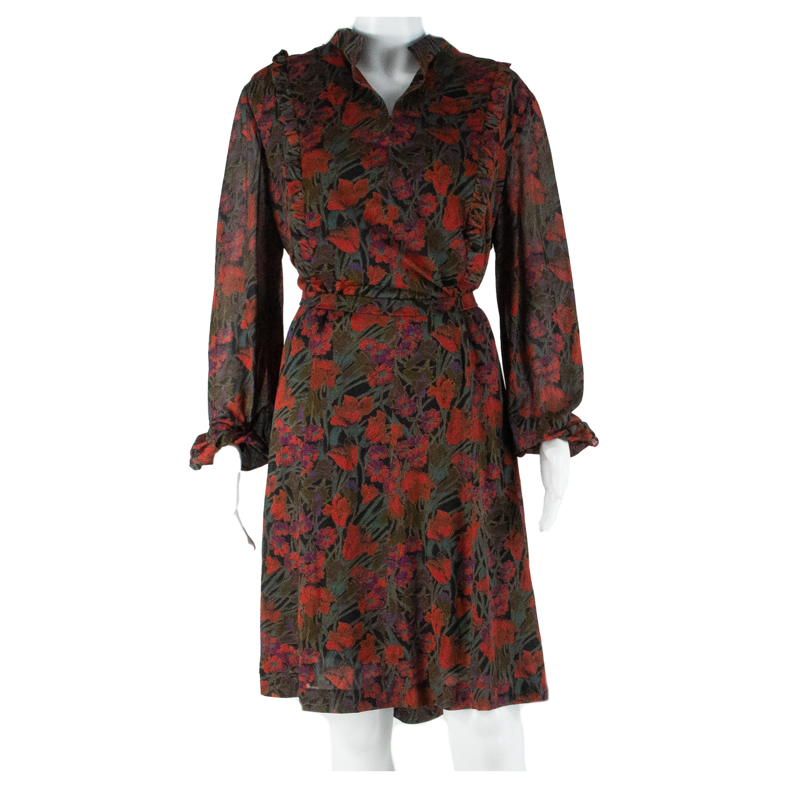 Womens Day Dress Red Floral Long Sleeve Knee Length L Refurbished - N/A refurbished available on Cerqular
