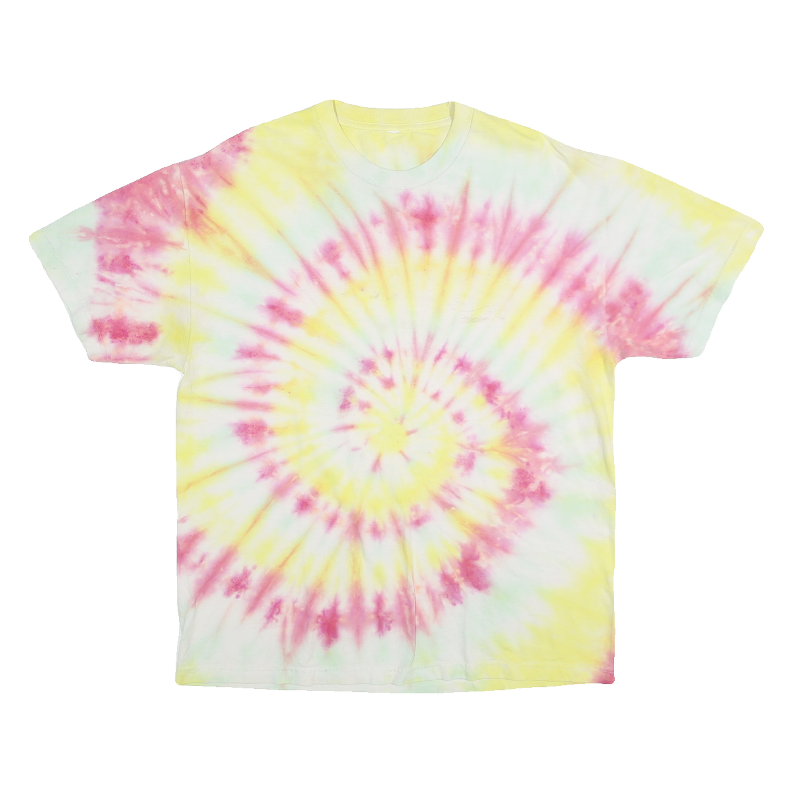 Mens Yellow Pink Tie Dye Cotton T-Shirt L Short Sleeve Crew Neck Casual Retro Refurbished - N/A refurbished available on Cerqular
