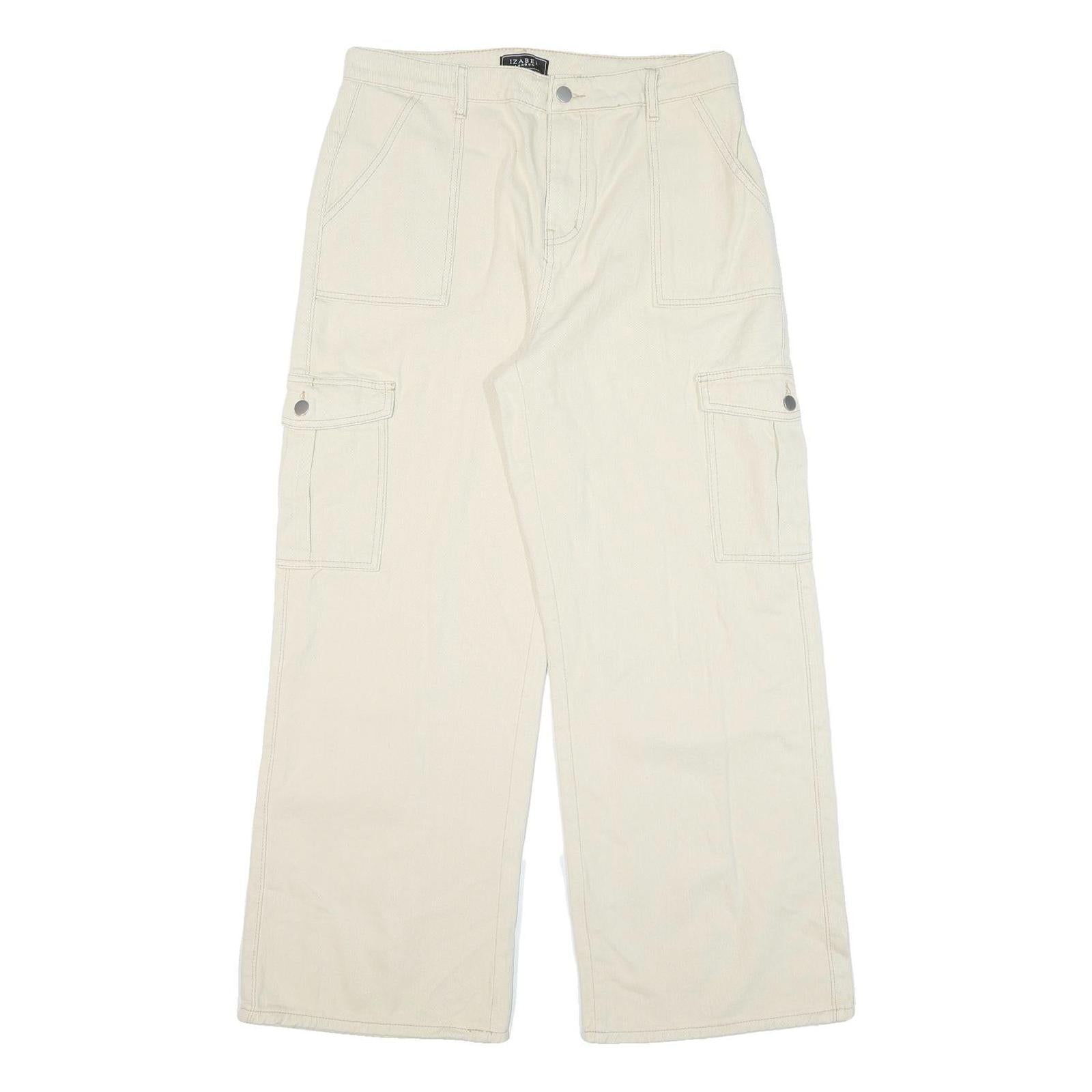 IZABEL Womens Cotton Blend White Relaxed Wide-Leg Trousers W32 L29 Cargo Style Refurbished - N/A refurbished available on Cerqular