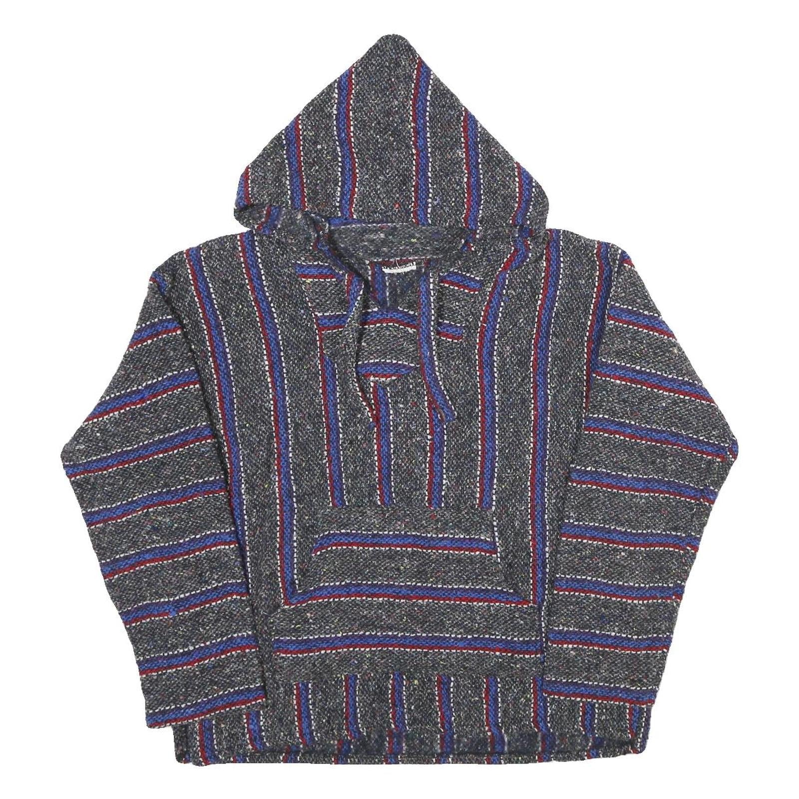 Mens Blue Red Striped Hooded Pullover Hoodie M Casual Comfortable Refurbished - N/A refurbished available on Cerqular