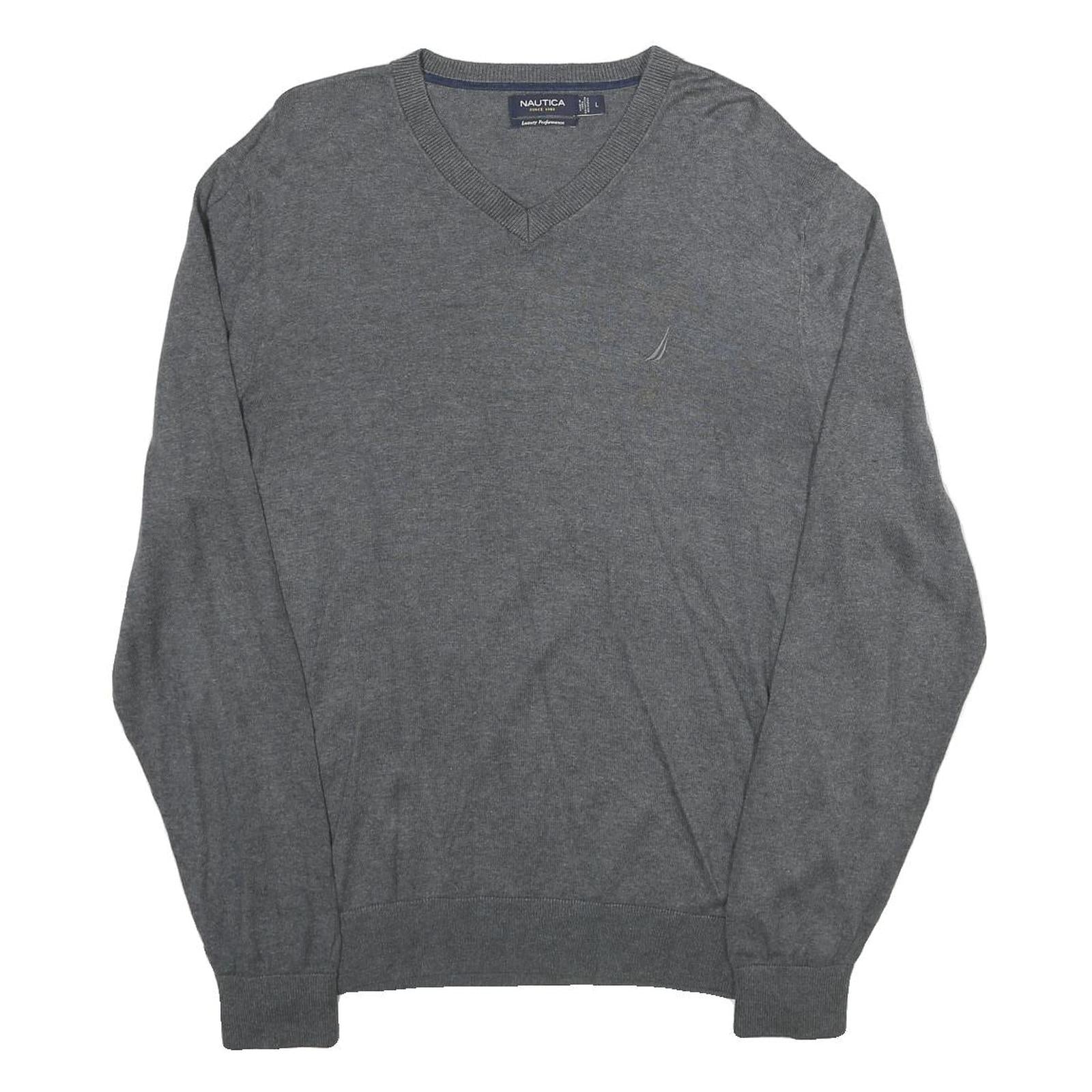 NAUTICA Mens Grey Plain Cotton Blend Jumper V-Neck Basic Knit L Casual Knitwear Refurbished - N/A refurbished available on Cerqular