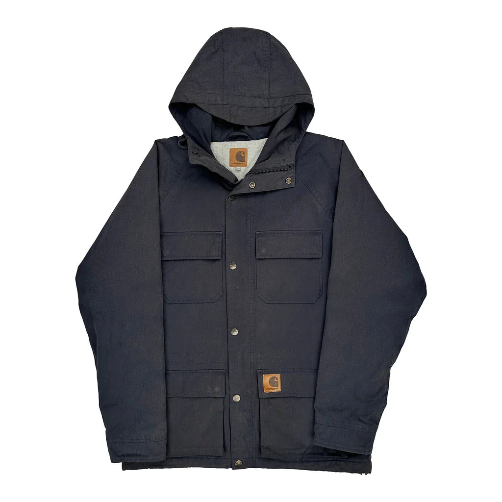 Carhartt Jacket - Large Navy Cotton Refurbished - Thrifted (note: this is a term often used to describe second- refurbished available on Cerqular