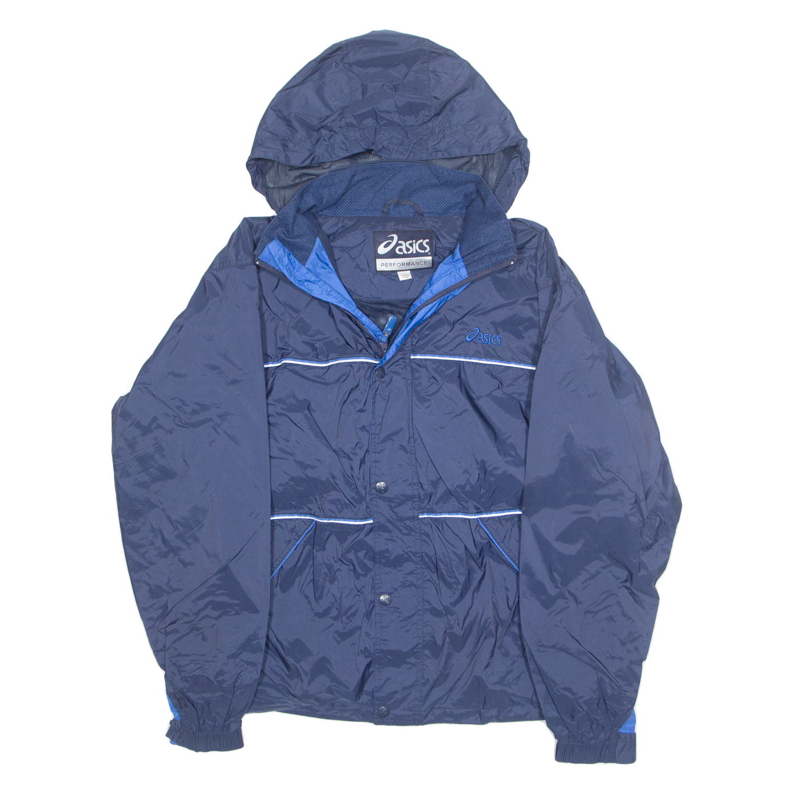 ASICS Mesh Lined Mens Windbreaker Jacket Blue 90s Hooded L Refurbished - N/A refurbished available on Cerqular