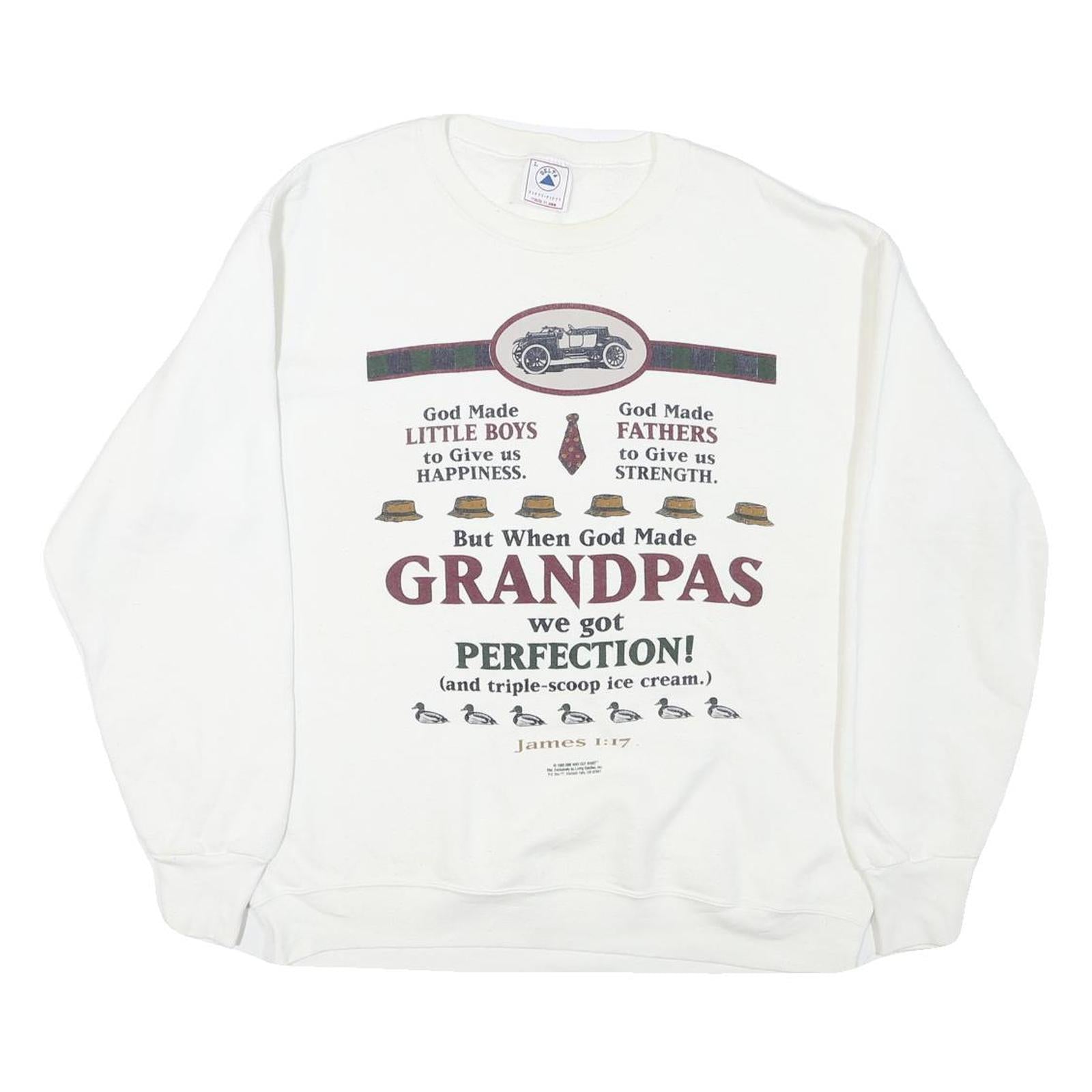 DELTA Mens White Grandpa Print Crew Neck L Cotton Blend Comfortable Sweatshirt Refurbished - N/A refurbished available on Cerqular