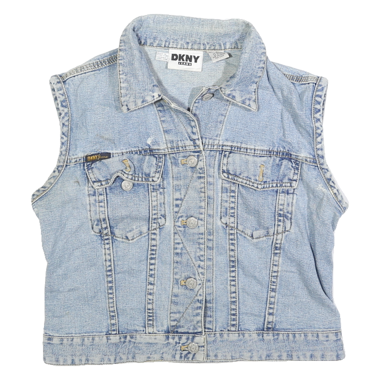 DKNY Womens Blue Denim Button Cotton Sleeveless Jacket M Classic Vest Refurbished - N/A refurbished available on Cerqular