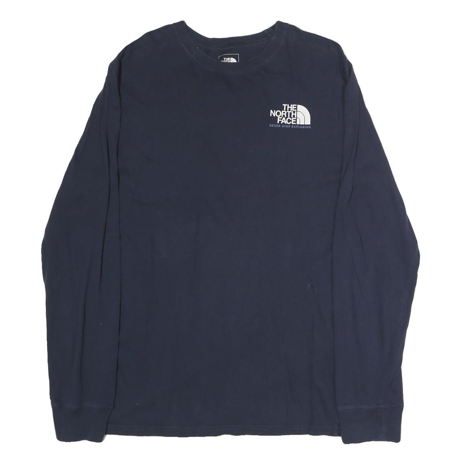 THE NORTH FACE Mens Navy Blue Long Sleeve Crew Neck Cotton T-Shirt M Logo Print Refurbished - N/A refurbished available on Cerqular