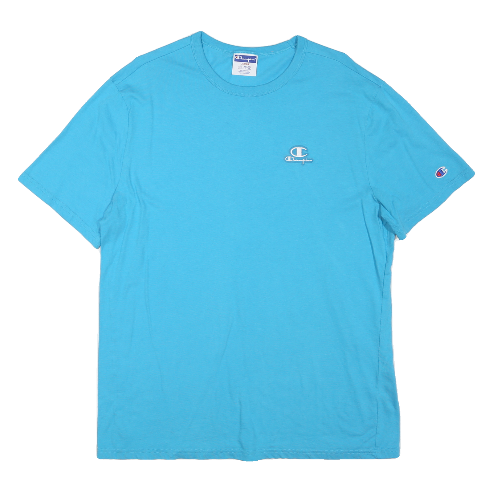 CHAMPION Mens Blue Plain T-Shirt L Short Sleeve Crew Neck Logo Casual Cotton Refurbished - N/A refurbished available on Cerqular