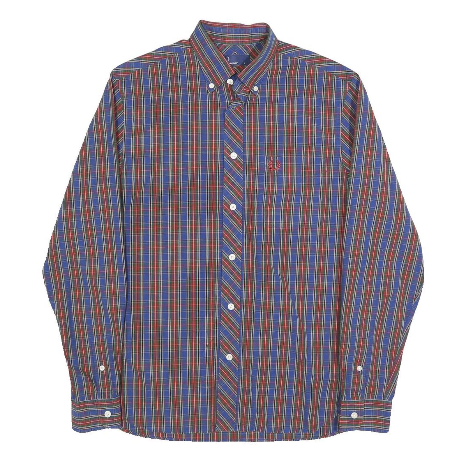 FRED PERRY Mens Blue Red Plaid Shirt S Classic Button-Down Collar Cotton Blend Refurbished - N/A refurbished available on Cerqular