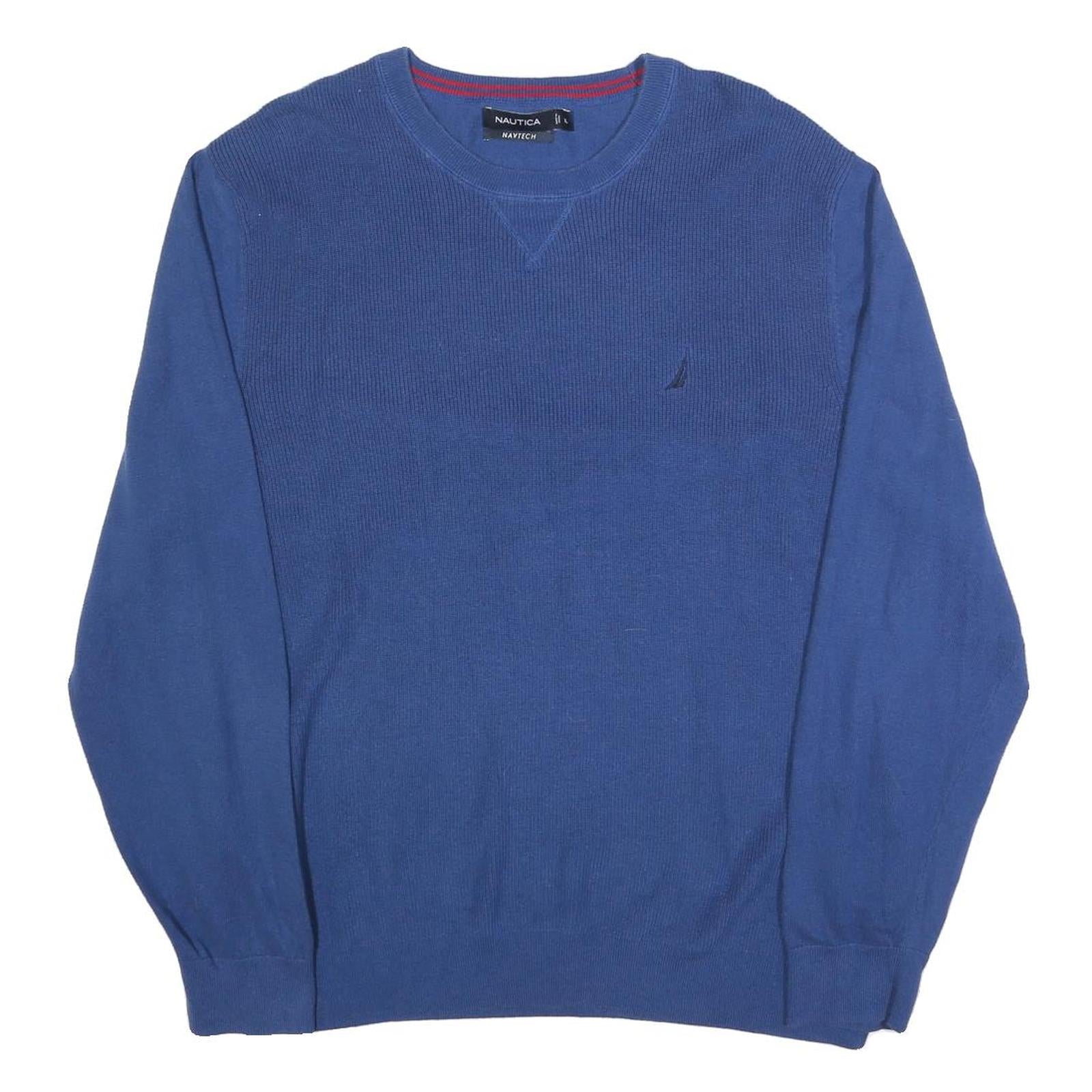 NAUTICA Mens Blue Plain Crew Neck Basic Knit Jumper XL Cotton Comfort Casual Refurbished - N/A refurbished available on Cerqular