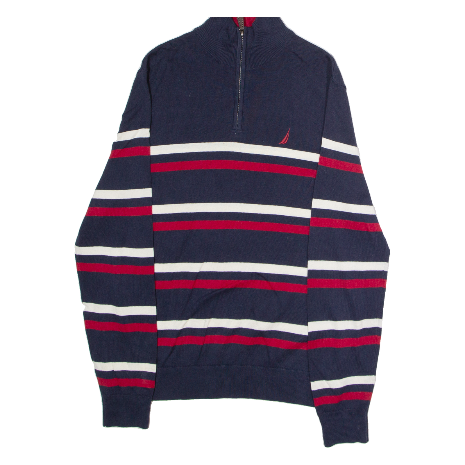 NAUTICA Mens Patterned Jumper Blue Striped 1/4 Zip Tight Knit S Refurbished - N/A refurbished available on Cerqular