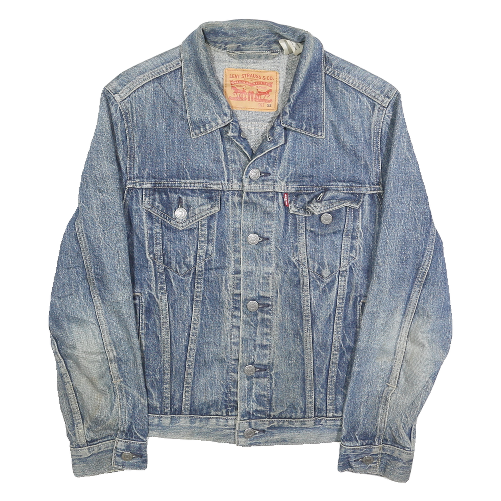 LEVI'S Mens Blue Denim Cotton Button Jacket XS Classic Fit San Francisco Patch Refurbished - N/A refurbished available on Cerqular