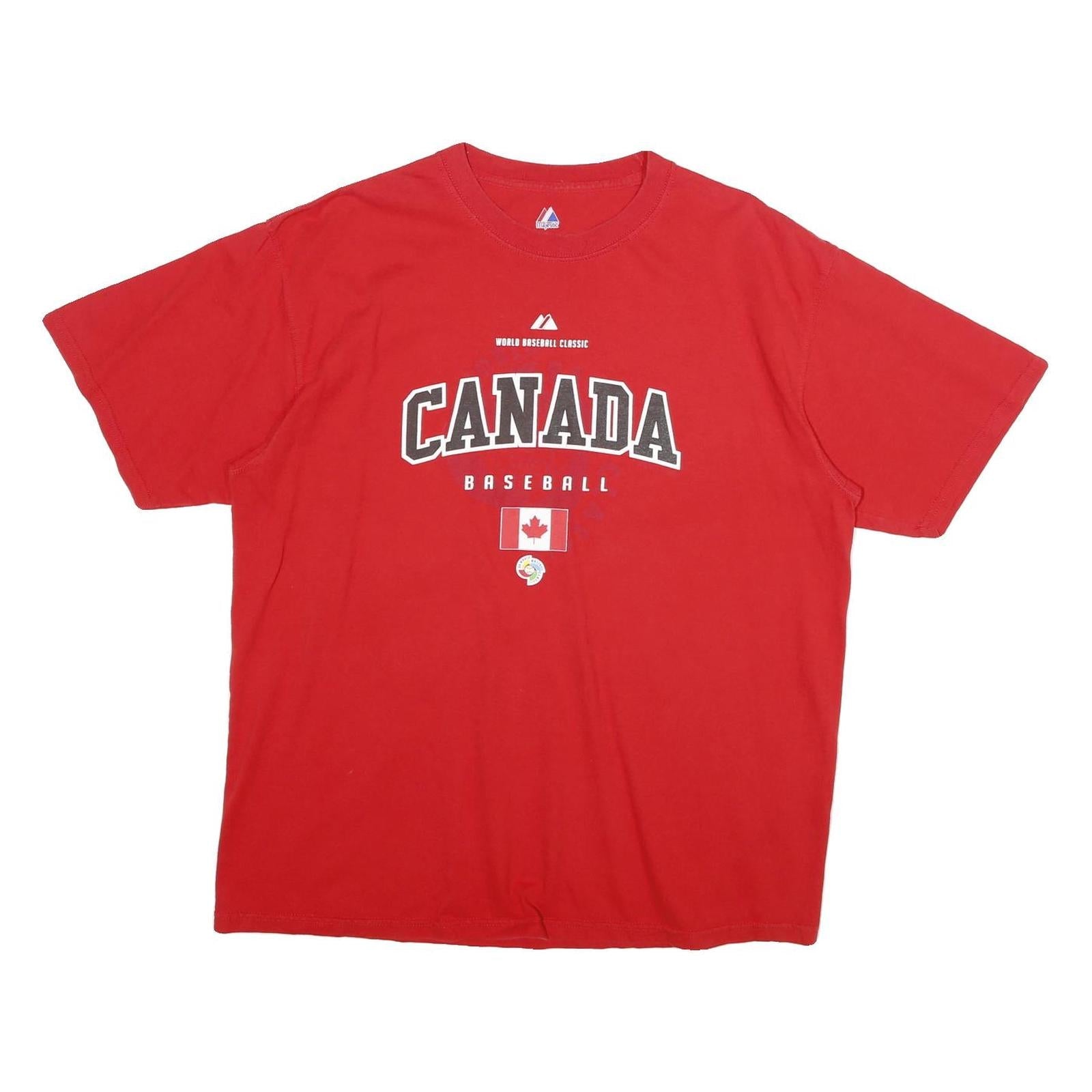 MAJESTIC Mens Red Canada Baseball T-Shirt XL Short Sleeve Crew Neck Cotton Refurbished - N/A refurbished available on Cerqular