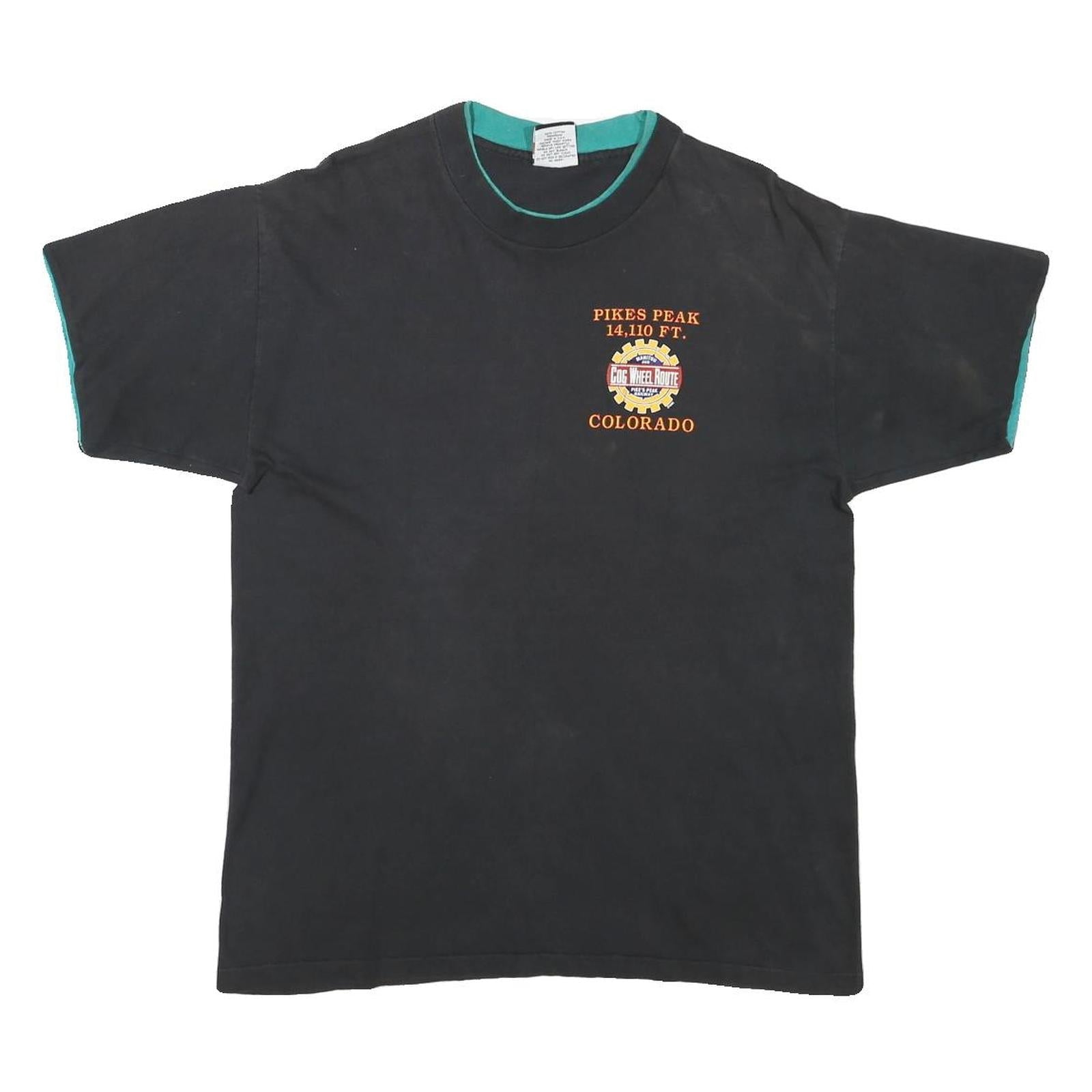 SIGNAL Mens Black Tee L Short Sleeve Crew Neck Pikes Peak Colorado Printed Logo Refurbished - N/A refurbished available on Cerqular