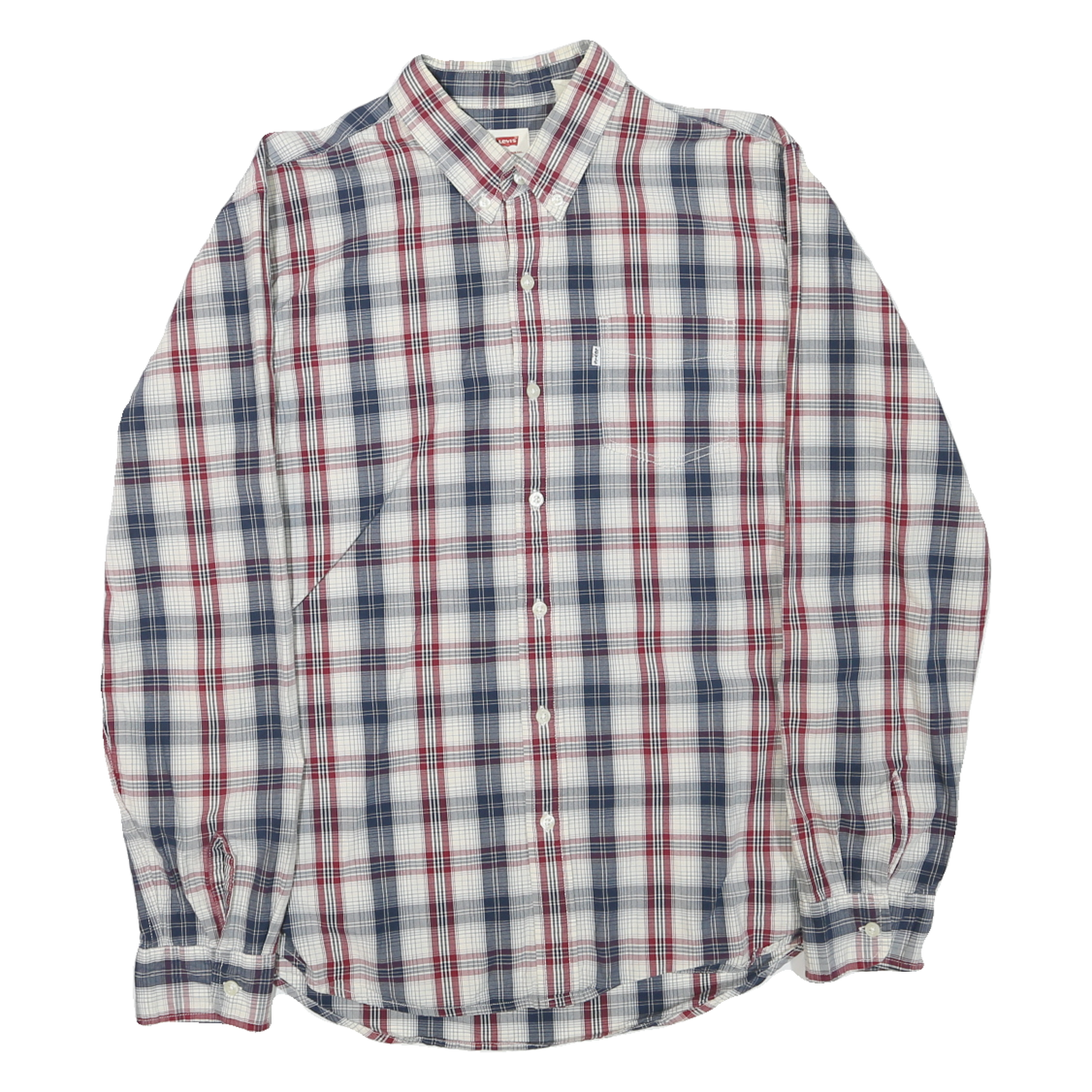 LEVI'S Mens White & Navy Blue Red Check Shirt L Cotton Blend Classic Button-Down Refurbished - N/A refurbished available on Cerqular