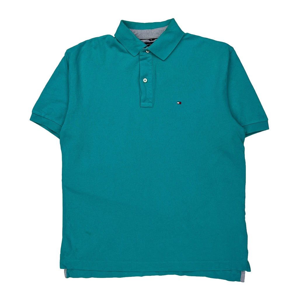 Tommy Hilfiger Polo Shirt - Large Green Cotton Refurbished - Thrifted (note: this is a term often used to describe second- refurbished available on Cerqular