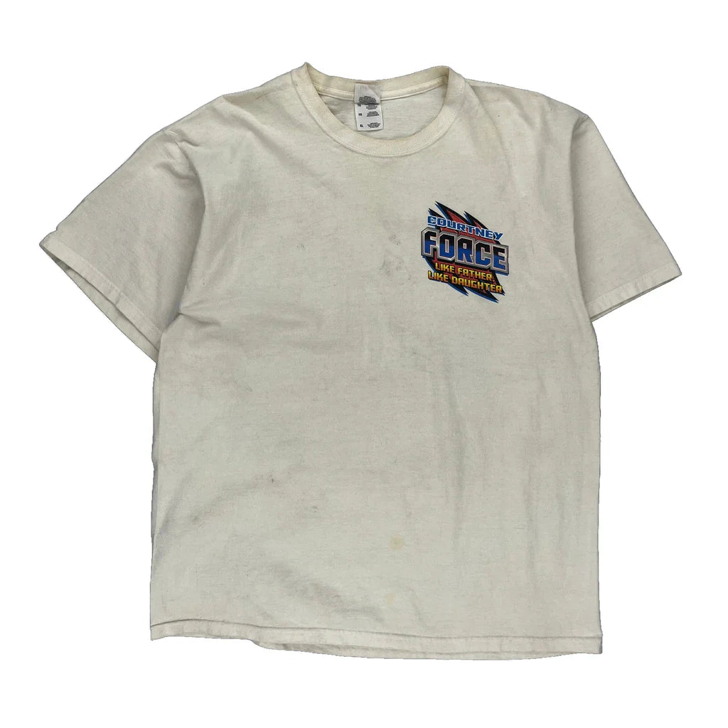 Buy John And Courtney Force Fruit Of The Loom Graphic T-Shirt - XL White Cotton Refurbished - $25.11 John And Courtney Force Fruit Of The Loom Graphic T-Shirt - XL White Cotton Refurbished - Thrifted (note: this is a term often used to describe second- refurbished available on Cerqular