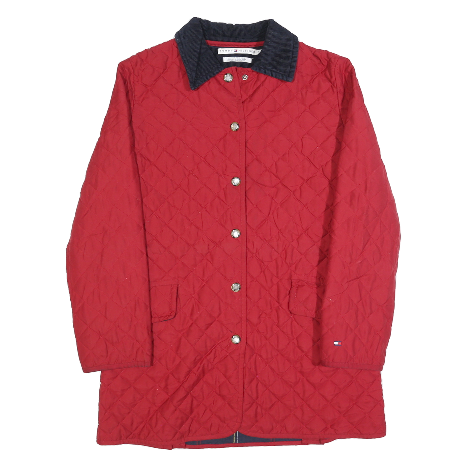 TOMMY HILFIGER Womens Red & Navy Quilted Jacket S Polyester Blend Button Closure Refurbished - N/A refurbished available on Cerqular