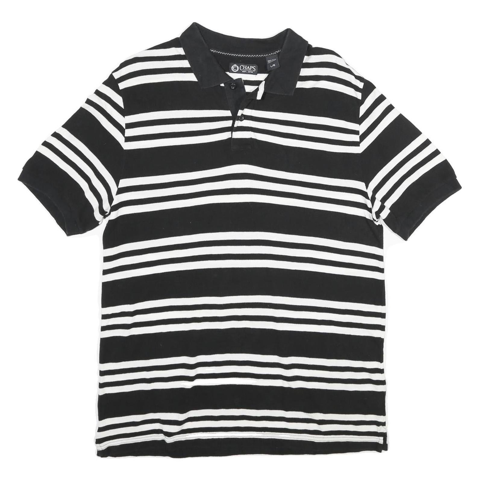CHAPS Mens Black & White Striped Short Sleeve Polo Shirt L Cotton Casual Summer Refurbished - N/A refurbished available on Cerqular
