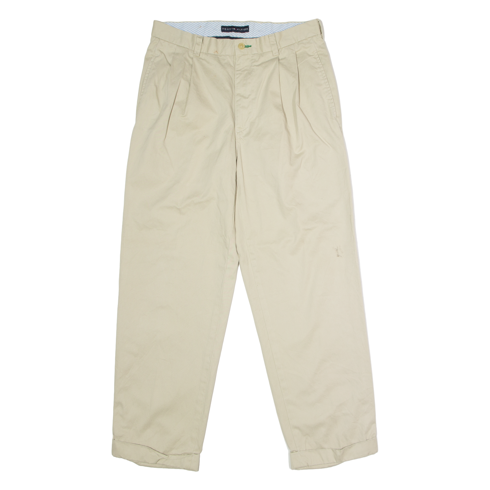TOMMY HILFIGER Cuffed Chino Mens Twill Trousers Beige Regular Straight W32 L30 Refurbished - N/A refurbished available on Cerqular
