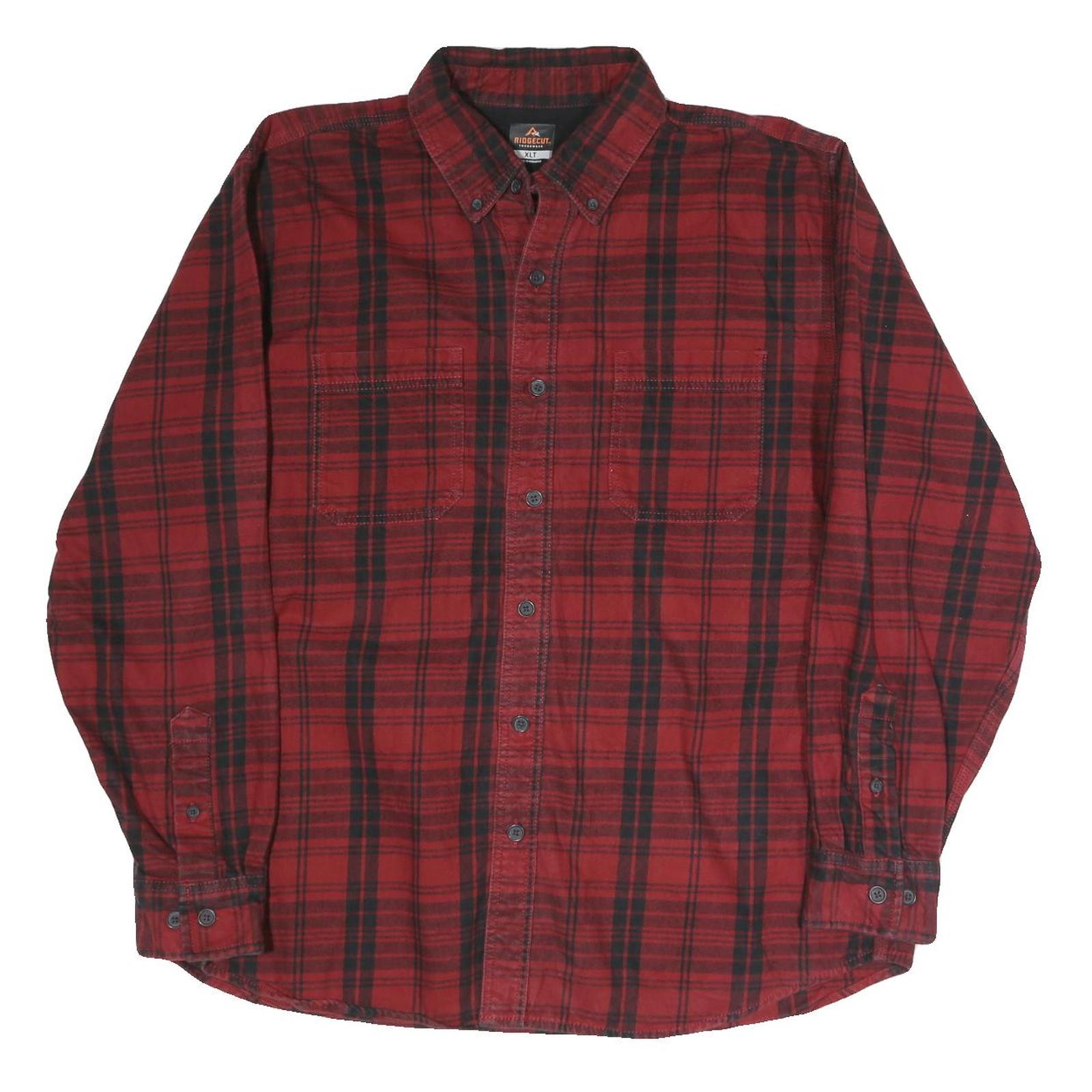 RIDGECUT Mens Red & Black Check Shirt XL Cotton Blend Long Sleeve Button Closure Refurbished - N/A refurbished available on Cerqular