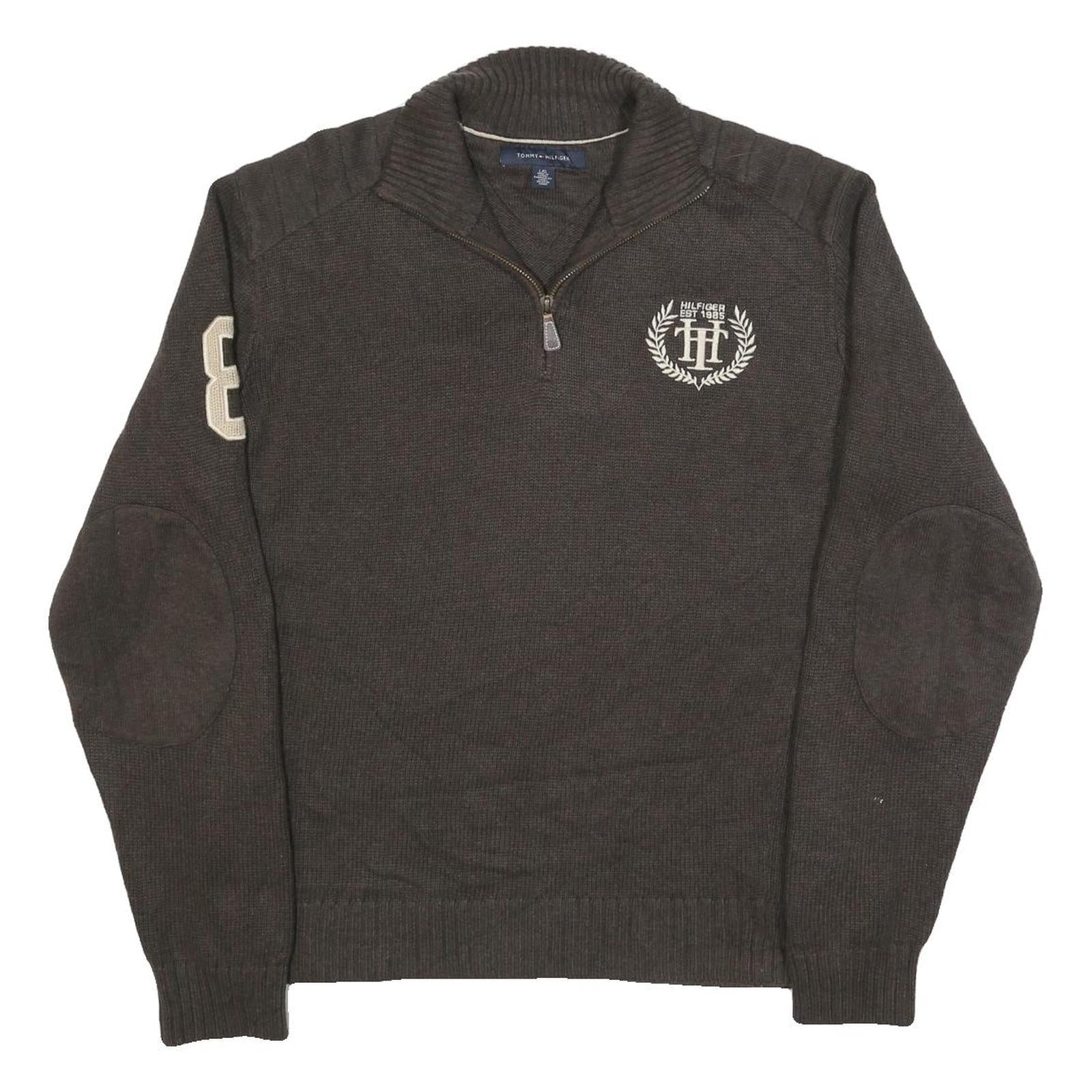 TOMMY HILFIGER Mens Brown Pullover Jumper Patterned Half Zip Rib Knit L Zip Neck Refurbished - N/A refurbished available on Cerqular