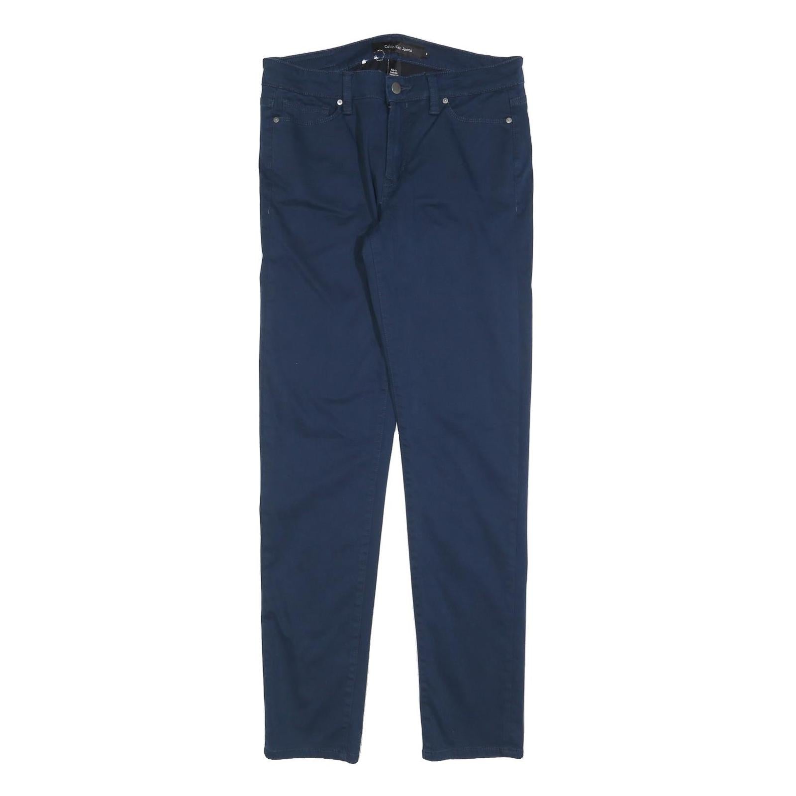 CALVIN KLEIN Womens Cotton Blend Navy Slim Straight Trousers W30 L30 Refurbished - N/A refurbished available on Cerqular