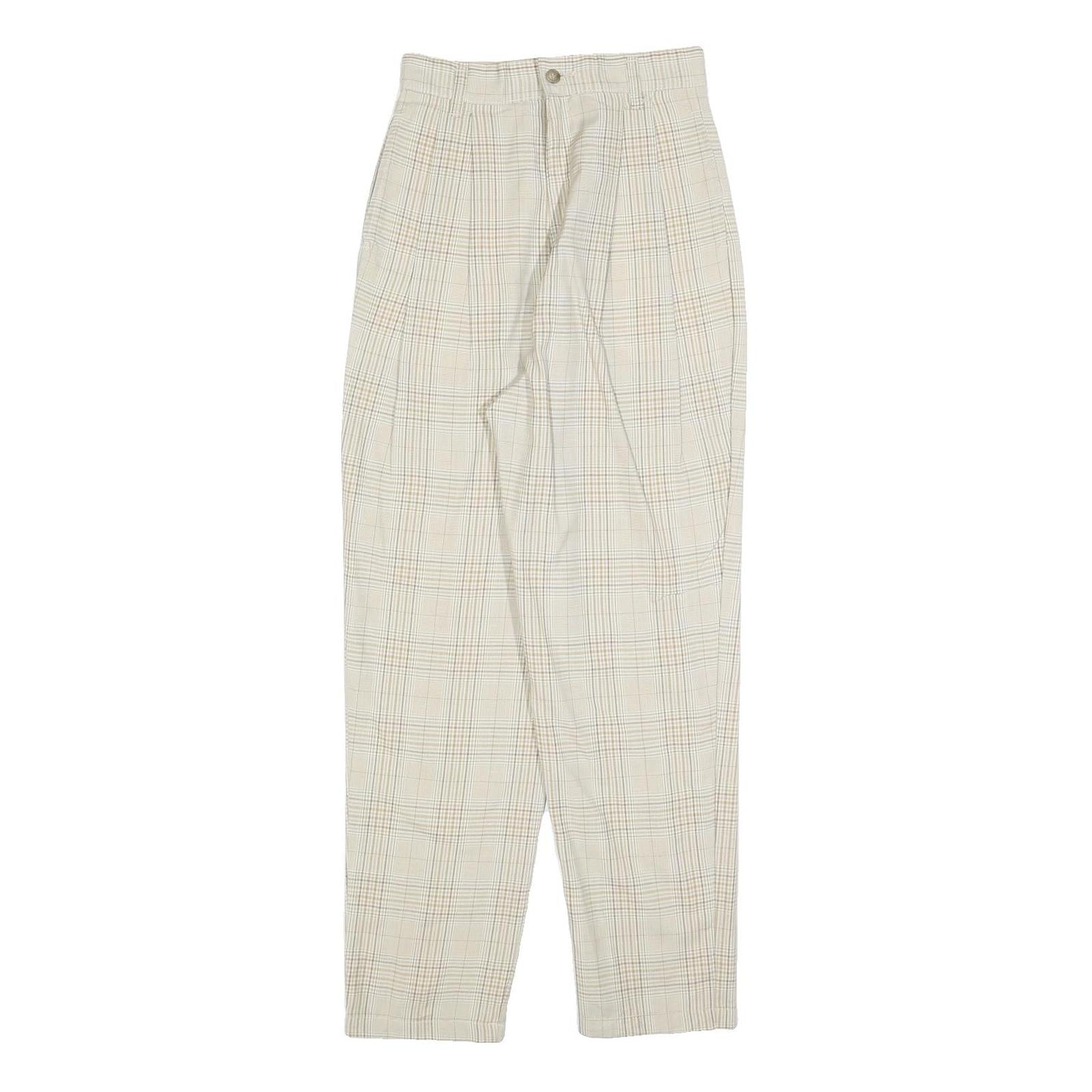 Womens Relaxed Fit Beige Plaid Trousers Polyester Blend Zip W24 L27 Casual Smart Refurbished - N/A refurbished available on Cerqular