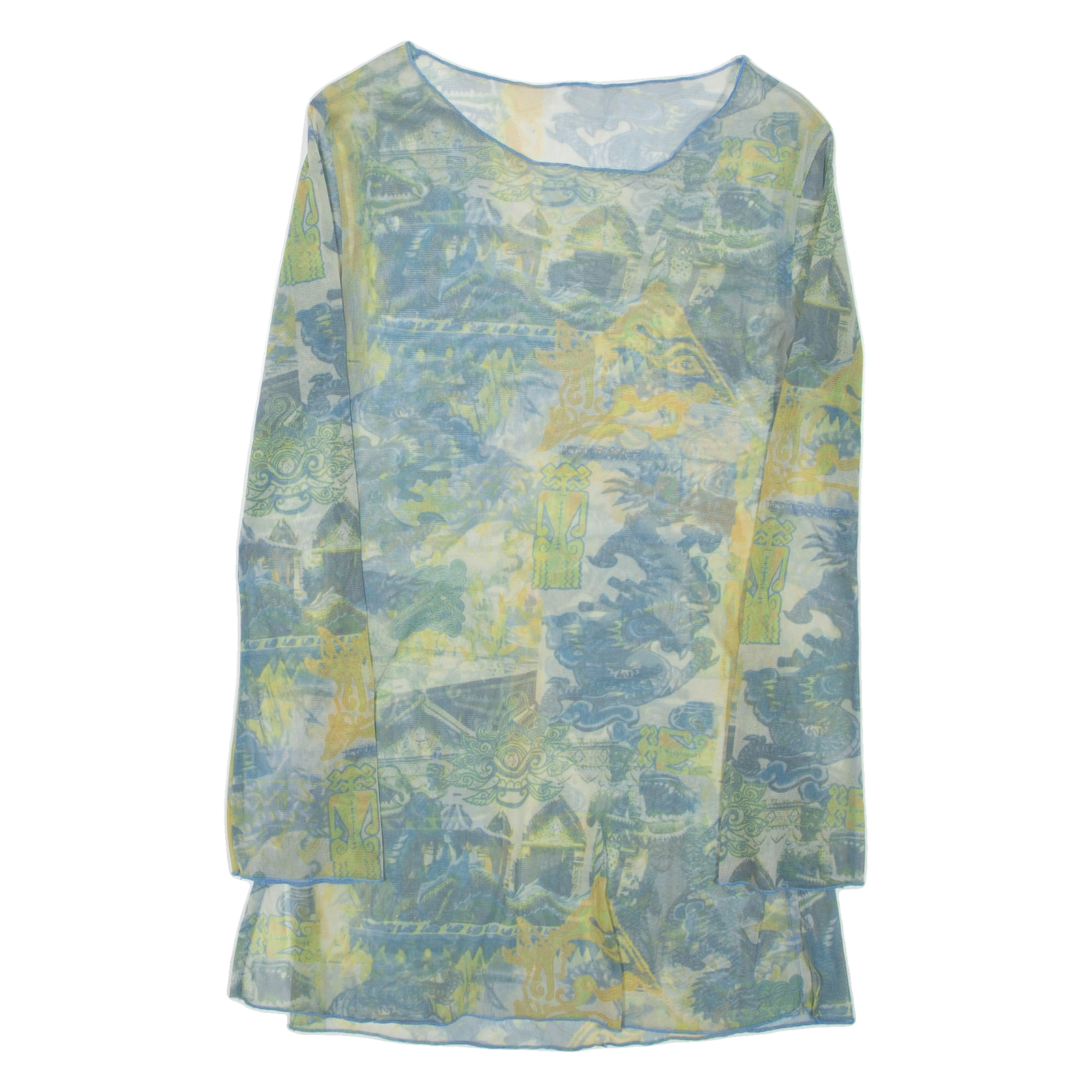 Sheer Womens Printed Top Green Long Sleeve Crazy Pattern M Refurbished - N/A refurbished available on Cerqular