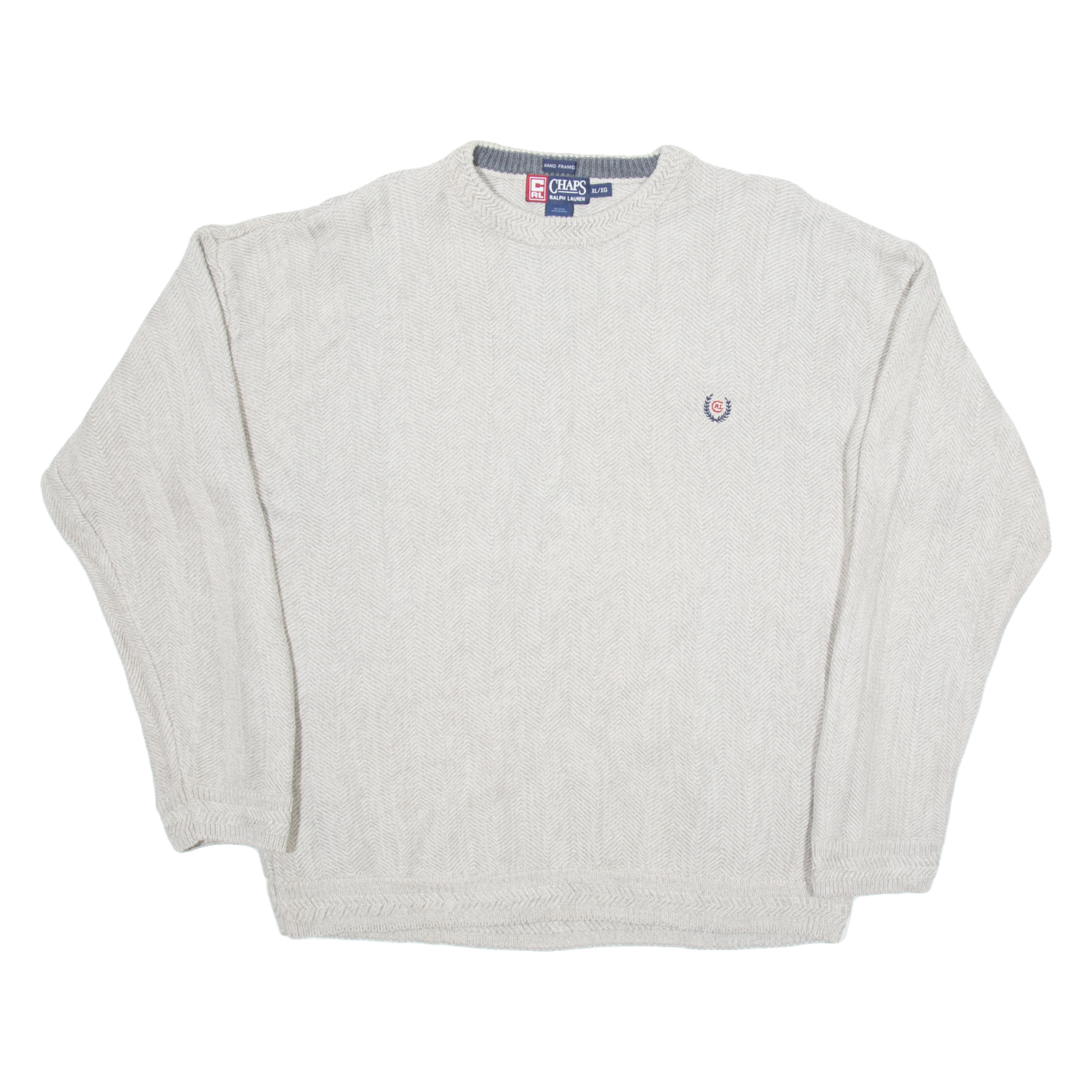 CHAPS RALPH LAUREN Mens Jumper Grey Herringbone Tight Knit XL Refurbished - N/A refurbished available on Cerqular