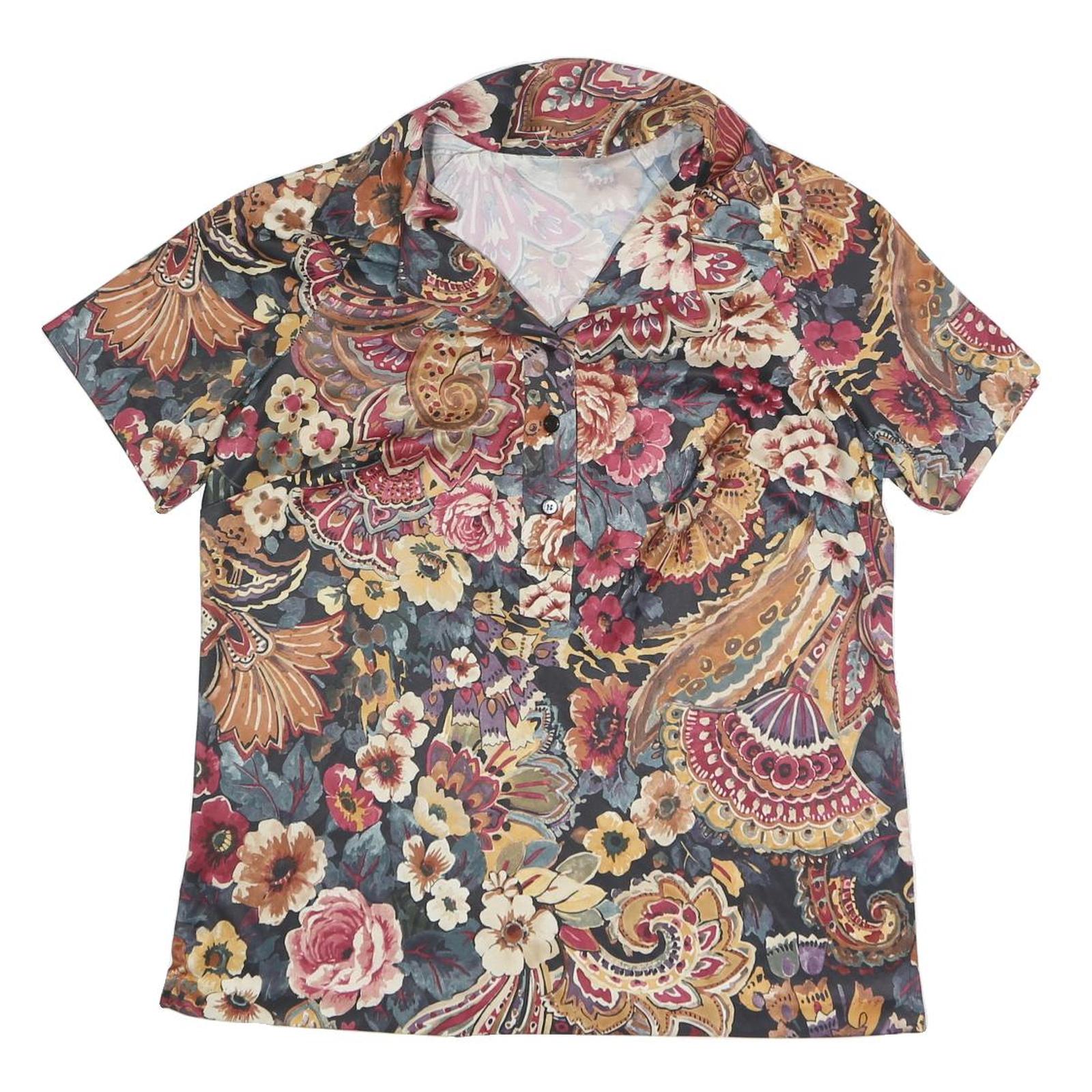 Womens Black Red Floral Printed Viscose Shirt Short Sleeve Collared L Refurbished - N/A refurbished available on Cerqular
