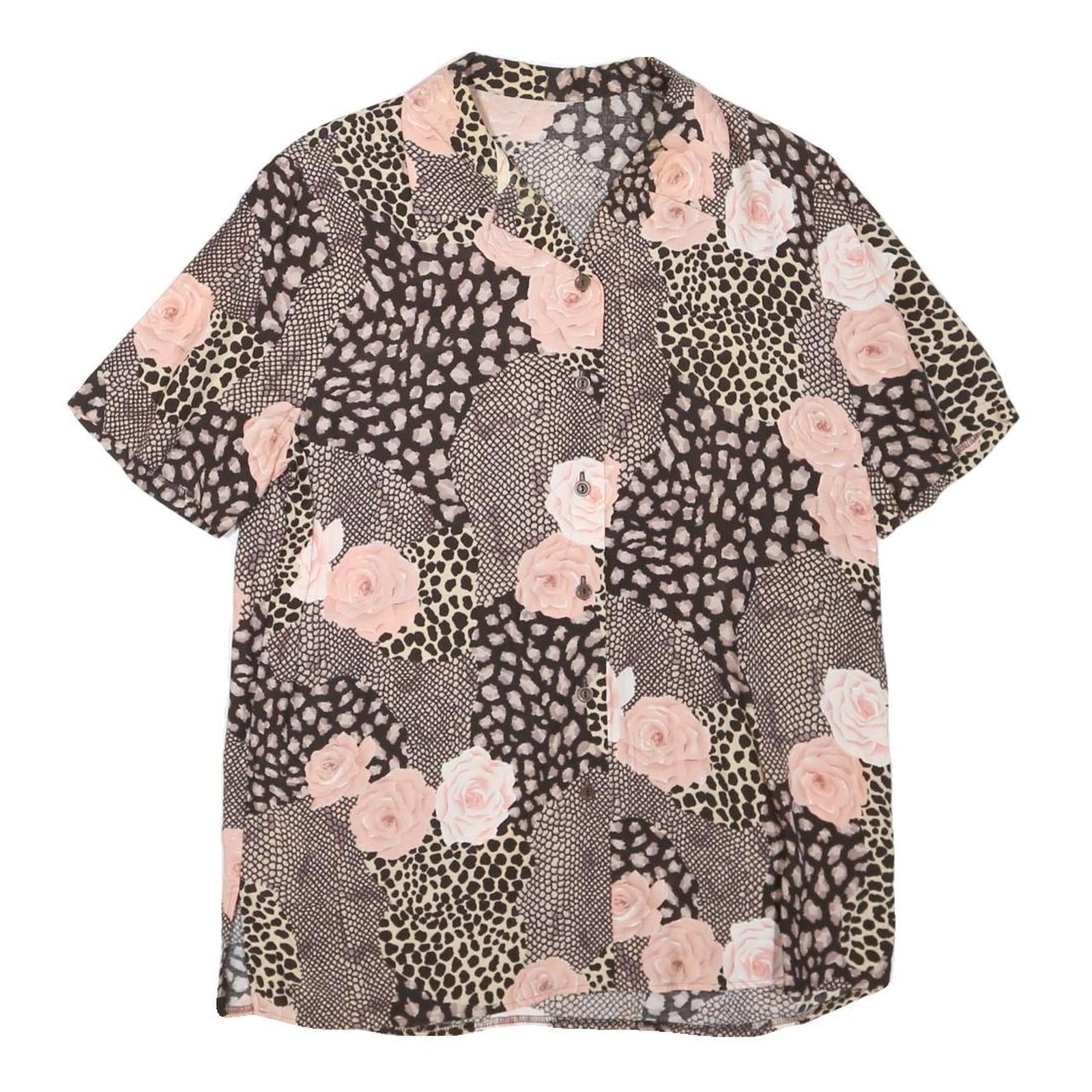 Womens Beige & Pink Printed Short Sleeve Button Neck Polyester Blend Top L Refurbished - N/A refurbished available on Cerqular