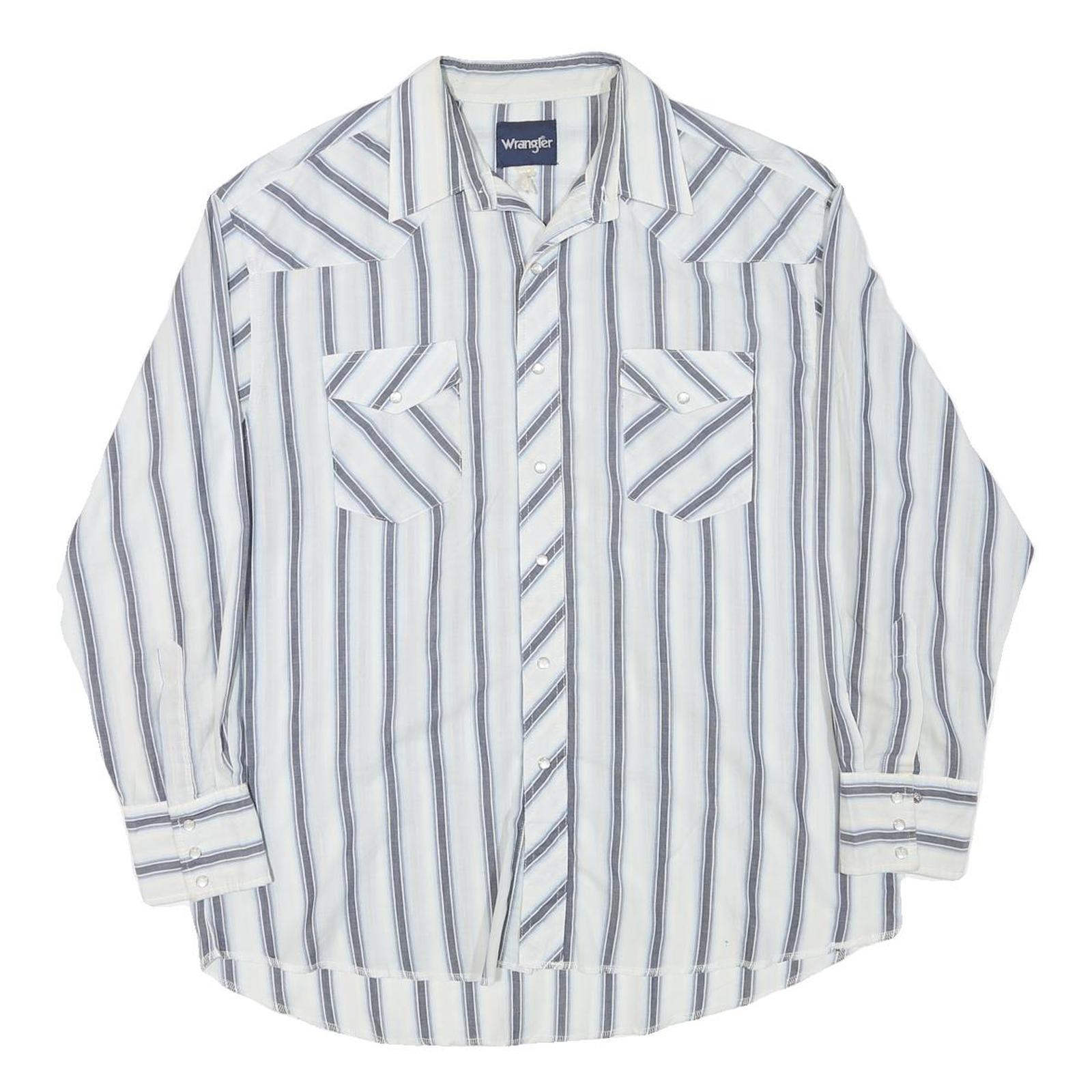 WRANGLER Mens White & Grey Stripe Long Sleeve Shirt L Cotton Blend Casual Refurbished - N/A refurbished available on Cerqular