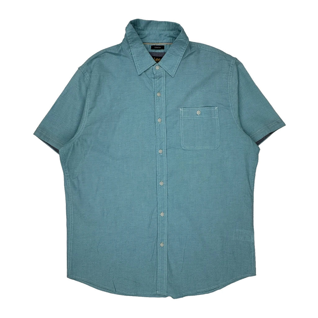 Lee Short Sleeve Shirt - Large Blue Cotton Refurbished - Thrifted (note: this is a term often used to describe second- refurbished available on Cerqular