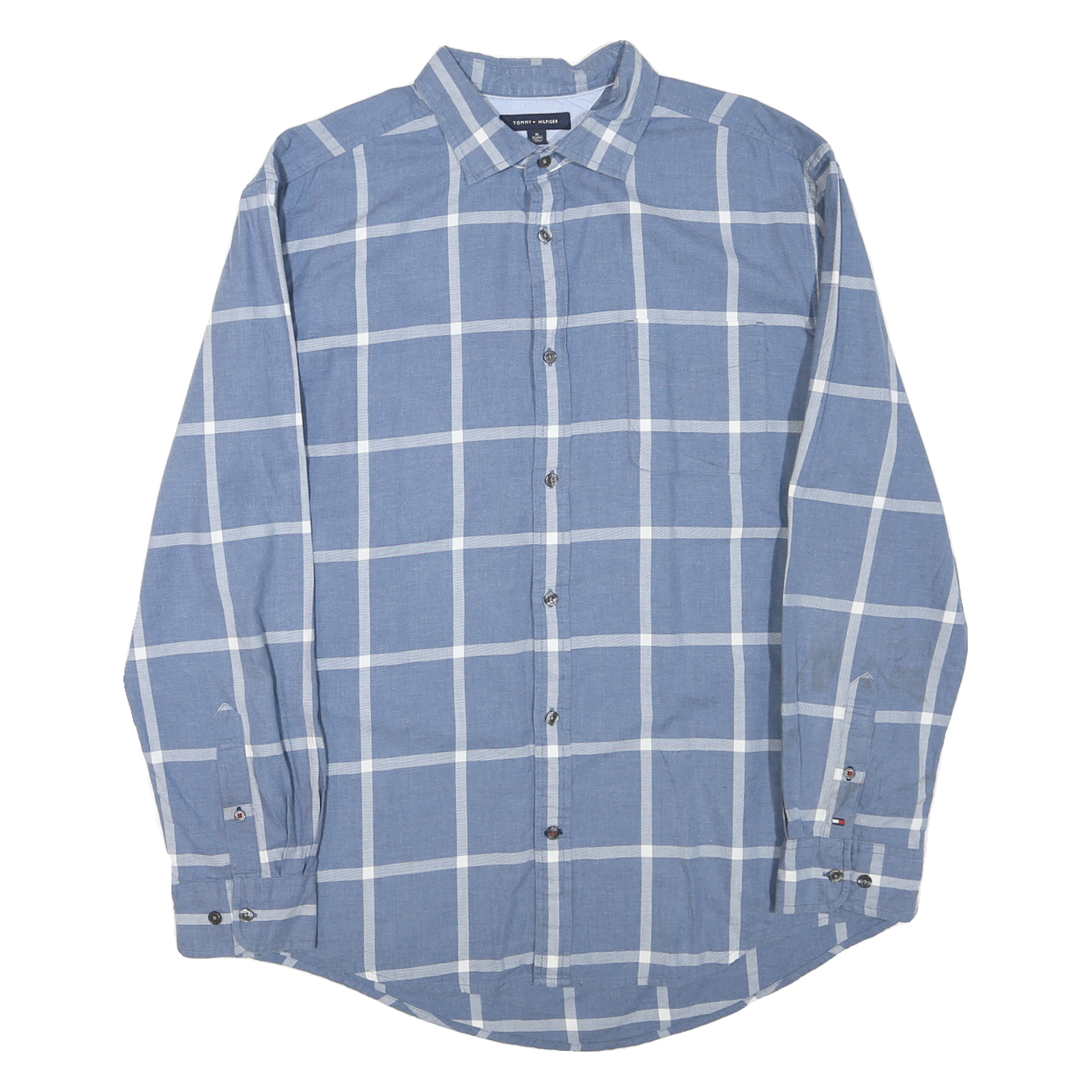 TOMMY HILFIGER Mens Blue & White Check Shirt XL Classic Cotton Blend Long Sleeve Refurbished - N/A refurbished available on Cerqular