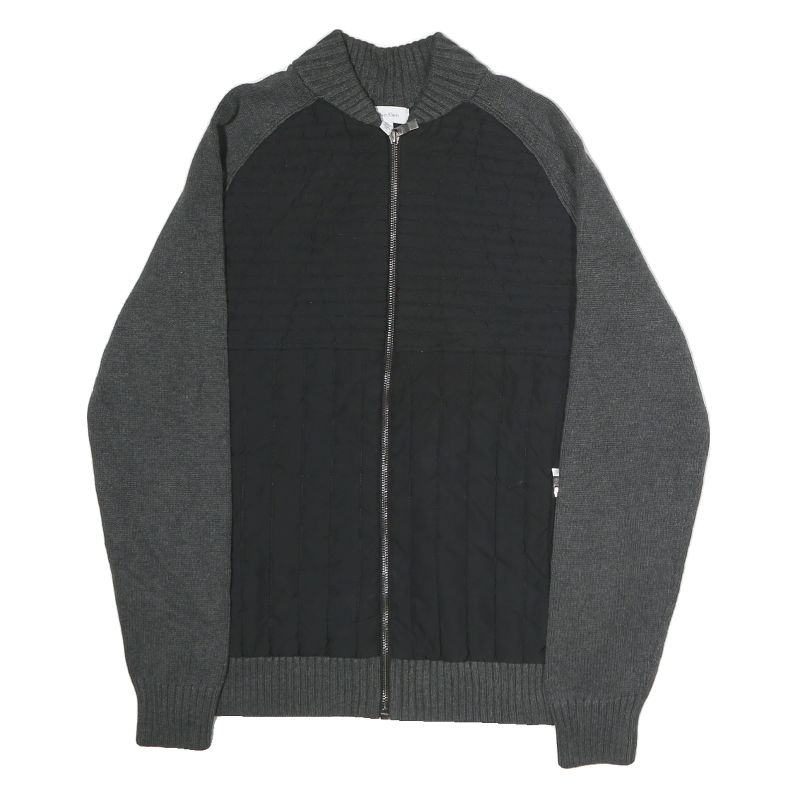CALVIN KLEIN Mens Black & Grey Patterned Cotton Jumper Full Zip L Quilted Casual Refurbished - N/A refurbished available on Cerqular
